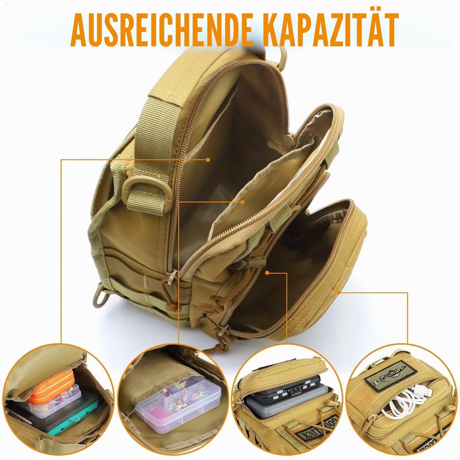 Dovesun Kleiner Angelrucksack, Fliegenfischen Sling Pack Wasserdichter Angelrucksack mit Angelkoffer Angeltaschen für Fliegenfischen