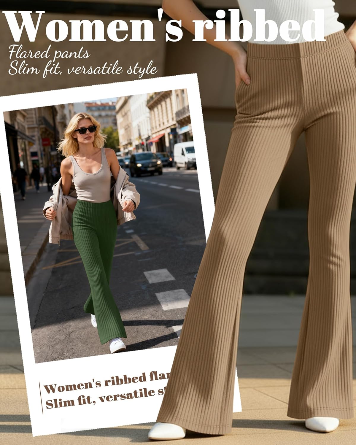 3 Pack Women's Ribbed Flare Yoga Pants High Waist Flare Leggings Casual Bell Bottoms Workout Soft Bootcut Leggings - Image 2