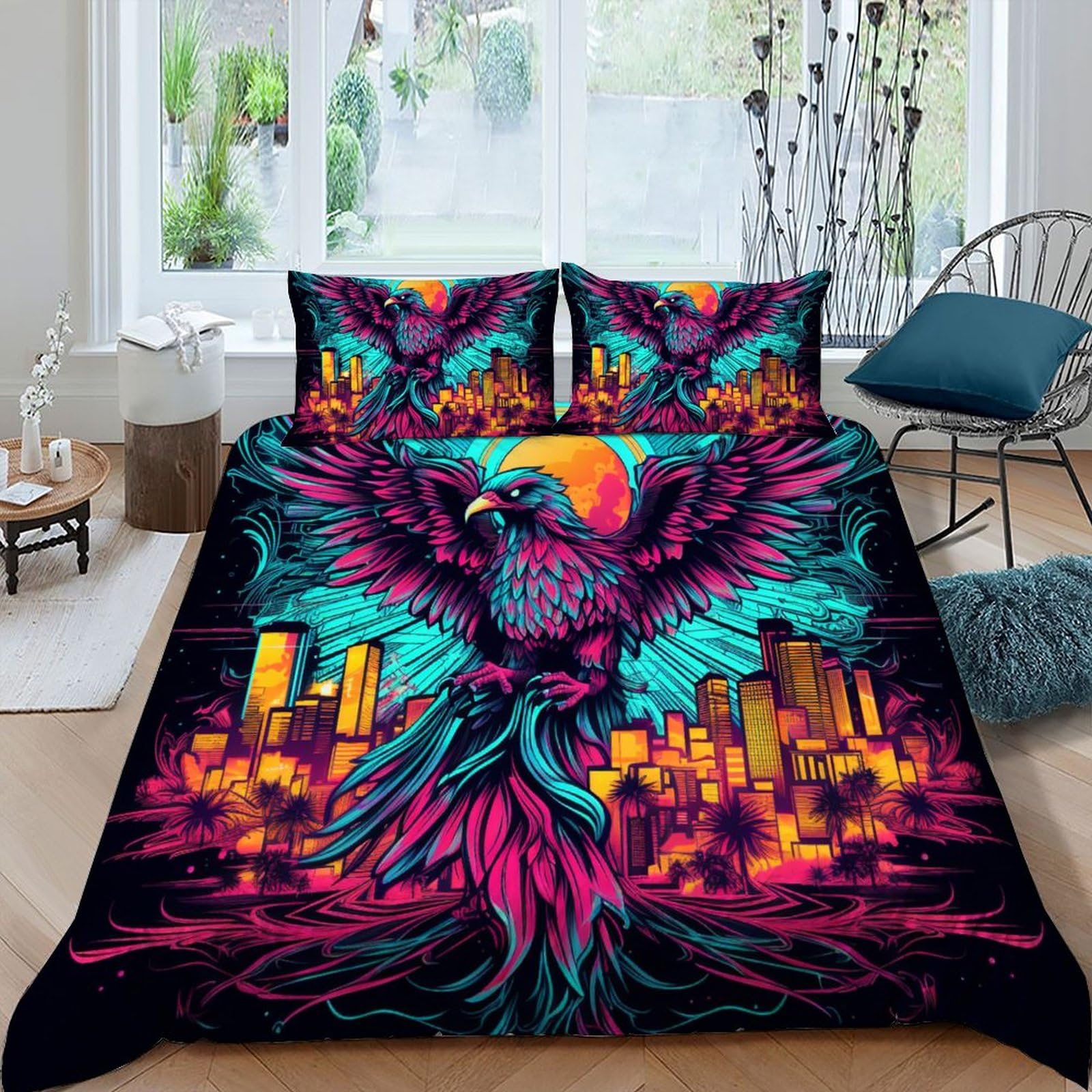 Housse de couette 3 pièces microfibres 220x240 cm parure animal Noirbird