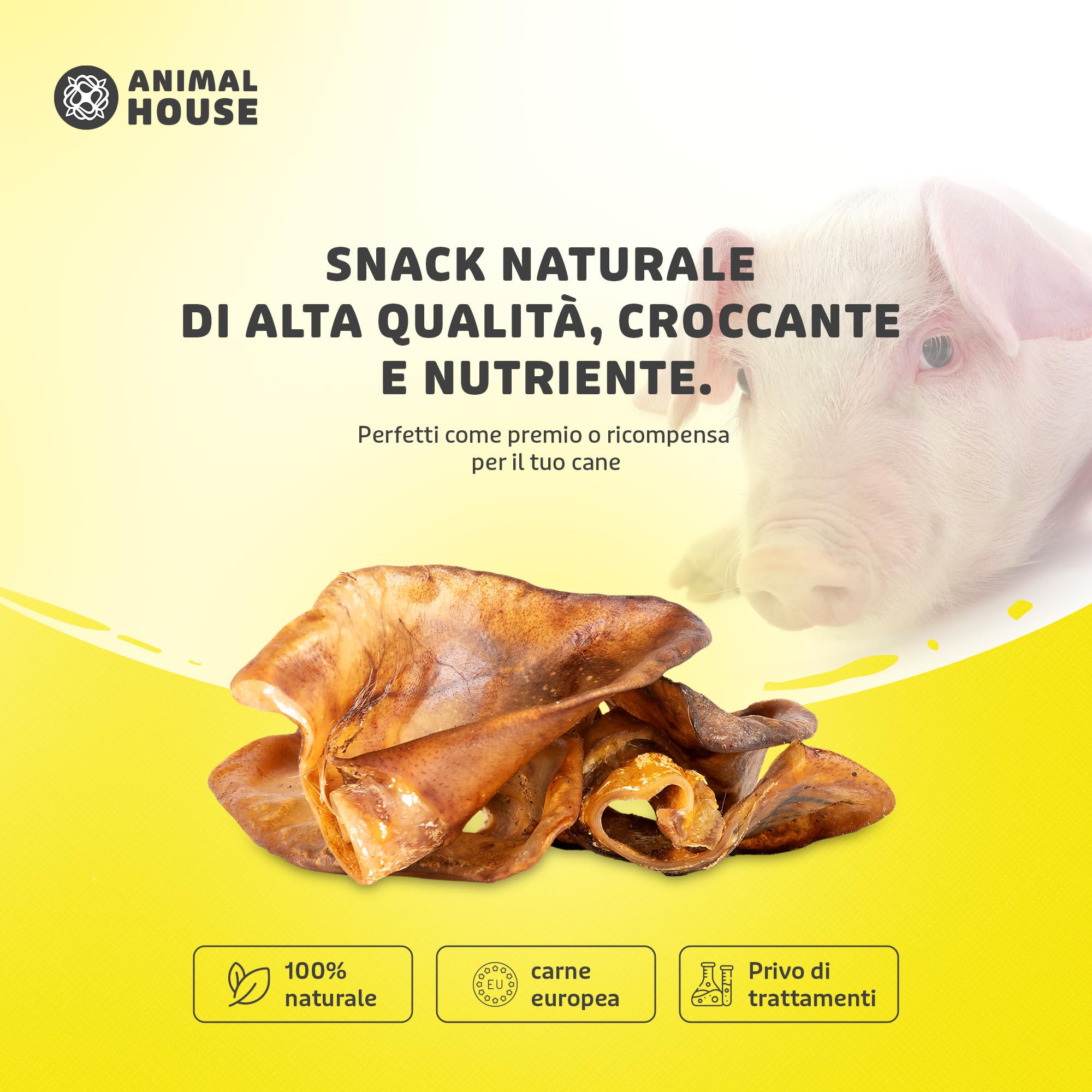 Animal House - Snack Naturale per Cani BARF alle Orecchie Suine, Delizia Proteica Europea per il Benessere del Tuo Amico a Quattro Zampe (500 GR, ORECCHIE SUINE)