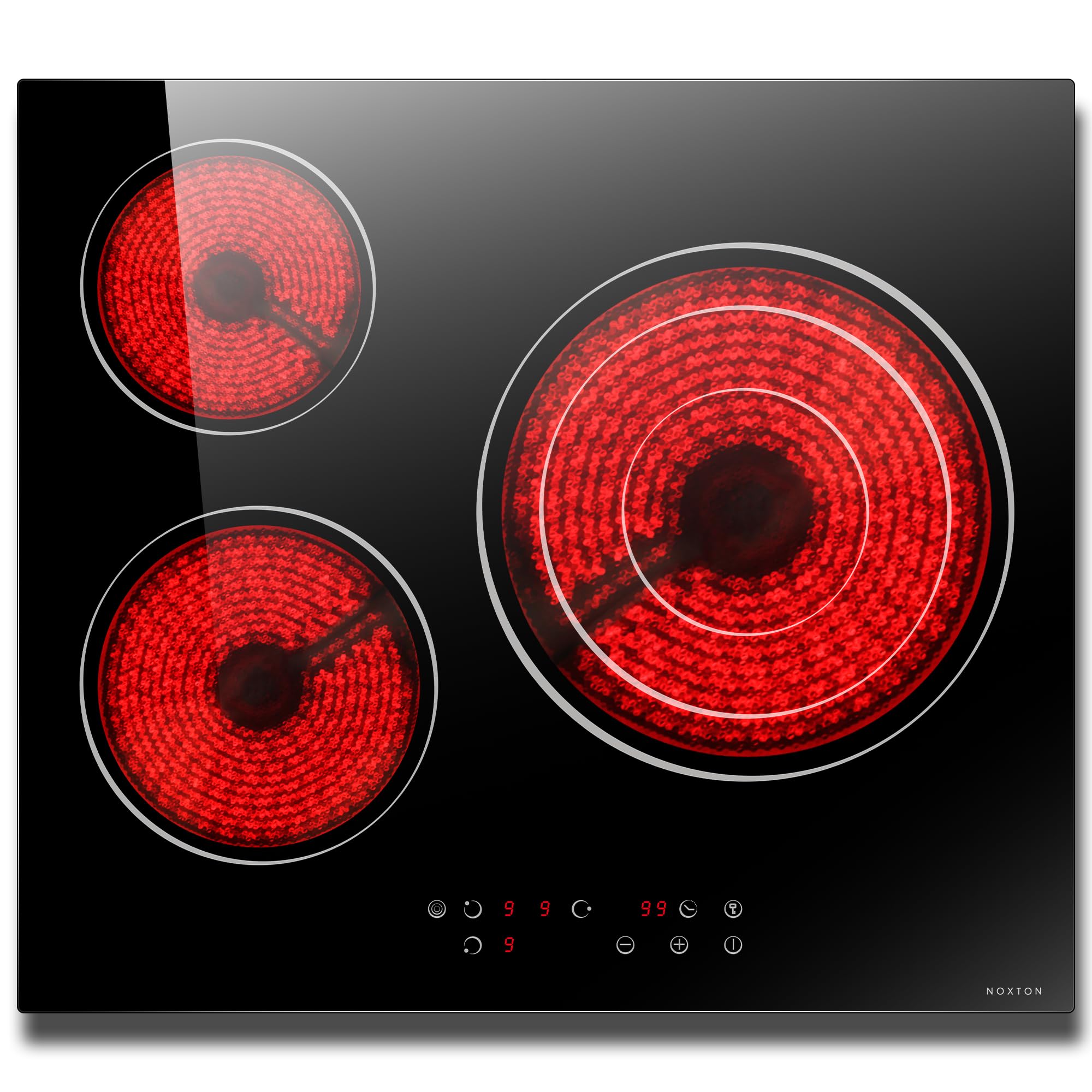 Placa vitrocerámica 3 fuegos autosuficiente 60 cm, con control táctil