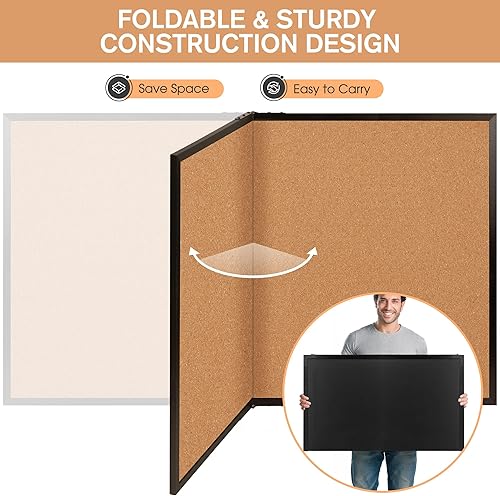 Miniatura 4 de Board2by Tablero de anuncios de corcho extragrande de 60 x 36 pulgadas, tablero de anuncios plegable para pared, tablero de corcho con marco de