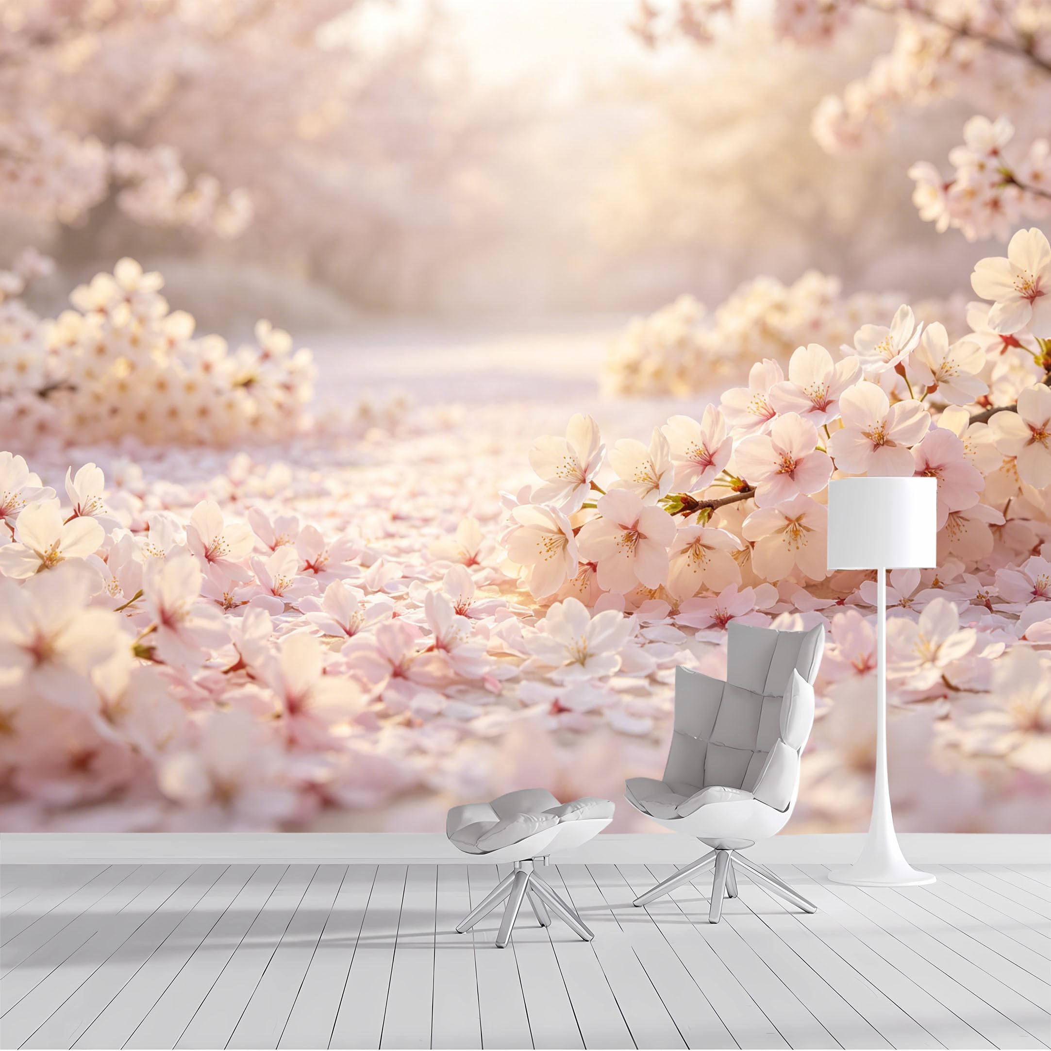 Custom Size Wall Mural Cherry Blossom Spring Floral Watercolor SelfAdhesive Wall Fabric Removable Peel and Stick Wallpaper Wall Decor for Living Room Bedroom Bathroom