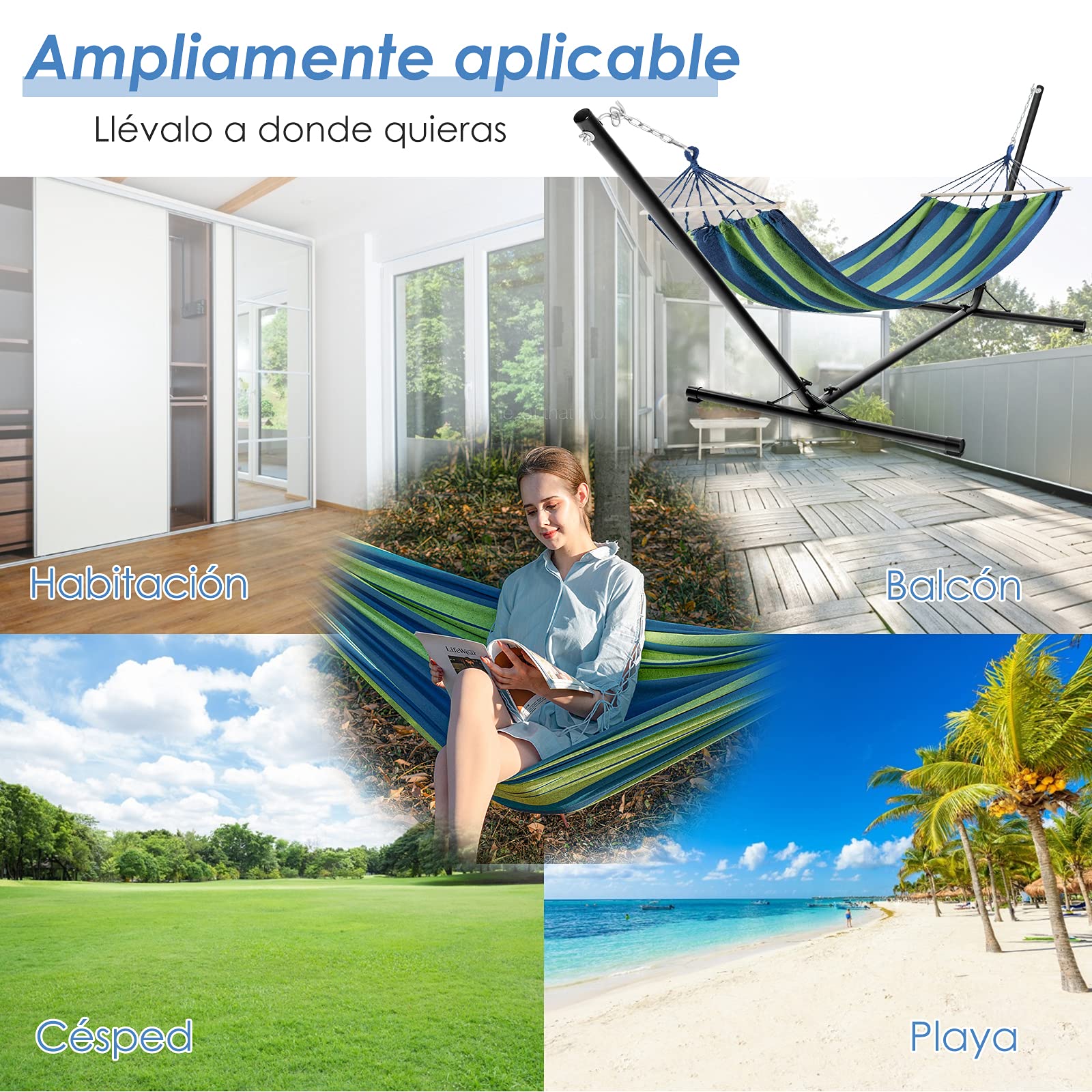 COSTWAY Soporte para Hamaca de Metal Hamaca Carga hasta 150kg para Patio Jardín Playa Camping (Solo Soporte, Sin Hamaca) Negro