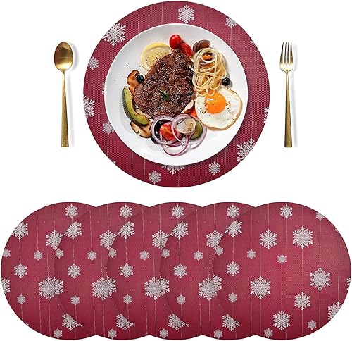 Miniatura 3 de White Snowflakes Red Christmas Round Placemat, Non Slip Dining Table Heat Protector Mats for Kitchen one sizex6