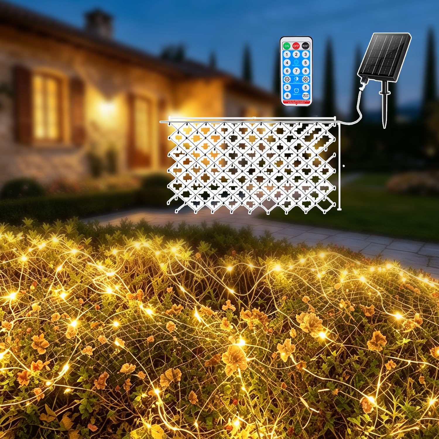 AXVRAV 3x2M 192er LED Solar Lichternetz Außen, Lichterkette Netz Outdoor für Bushes mit Fernbedienung,Timer, 8 Modi & Wasserdicht, Garten Baum lichterkette Aussen für Büsche Zaun, Hinterhof(Warmweiß) Beleuchtung