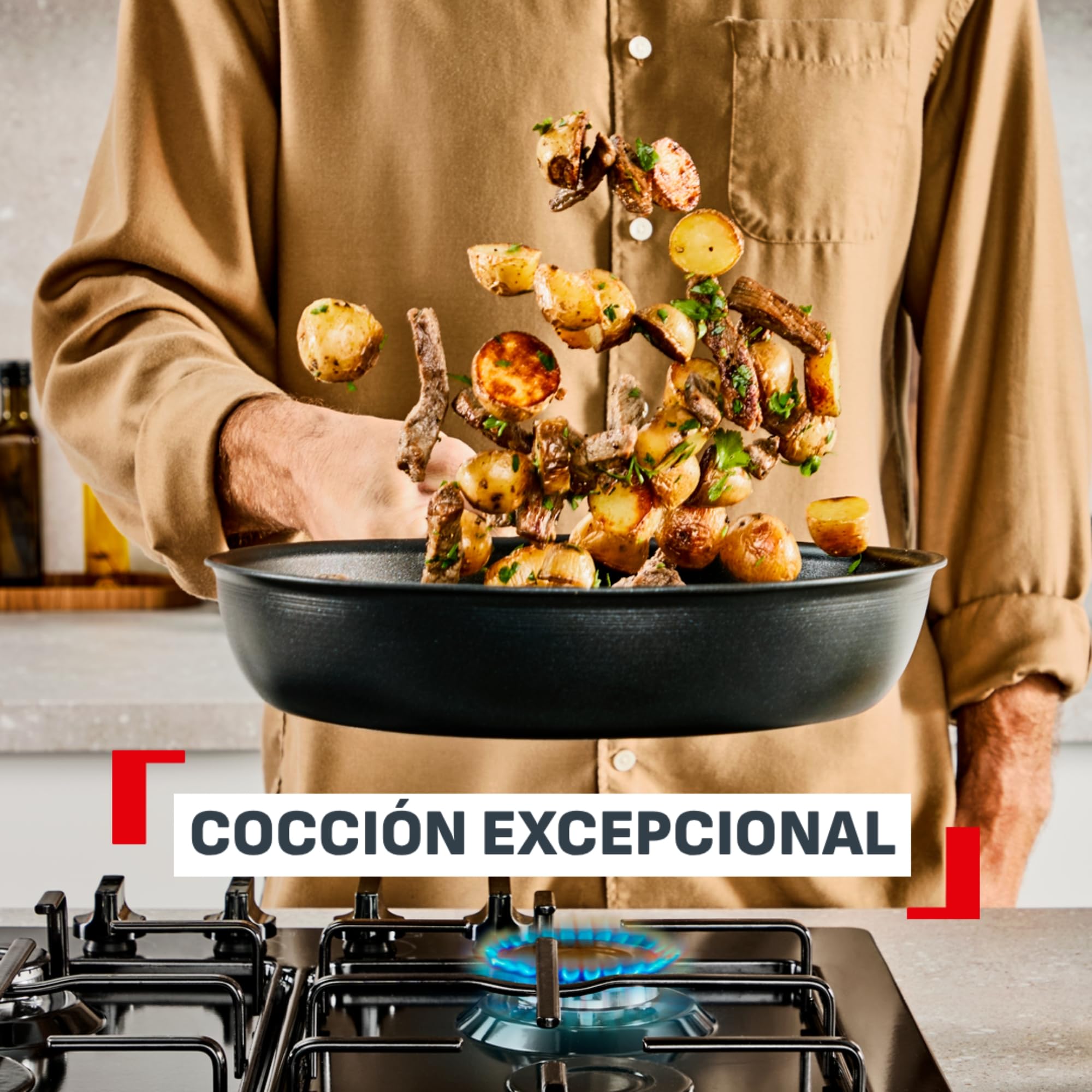 Tefal Explore - Set de 2 Sartenes 24/28 cm, Mango fijo, Aluminio, Recubrimiento FusionCore Antiadherente, Apto inducción, Thermo-Signal