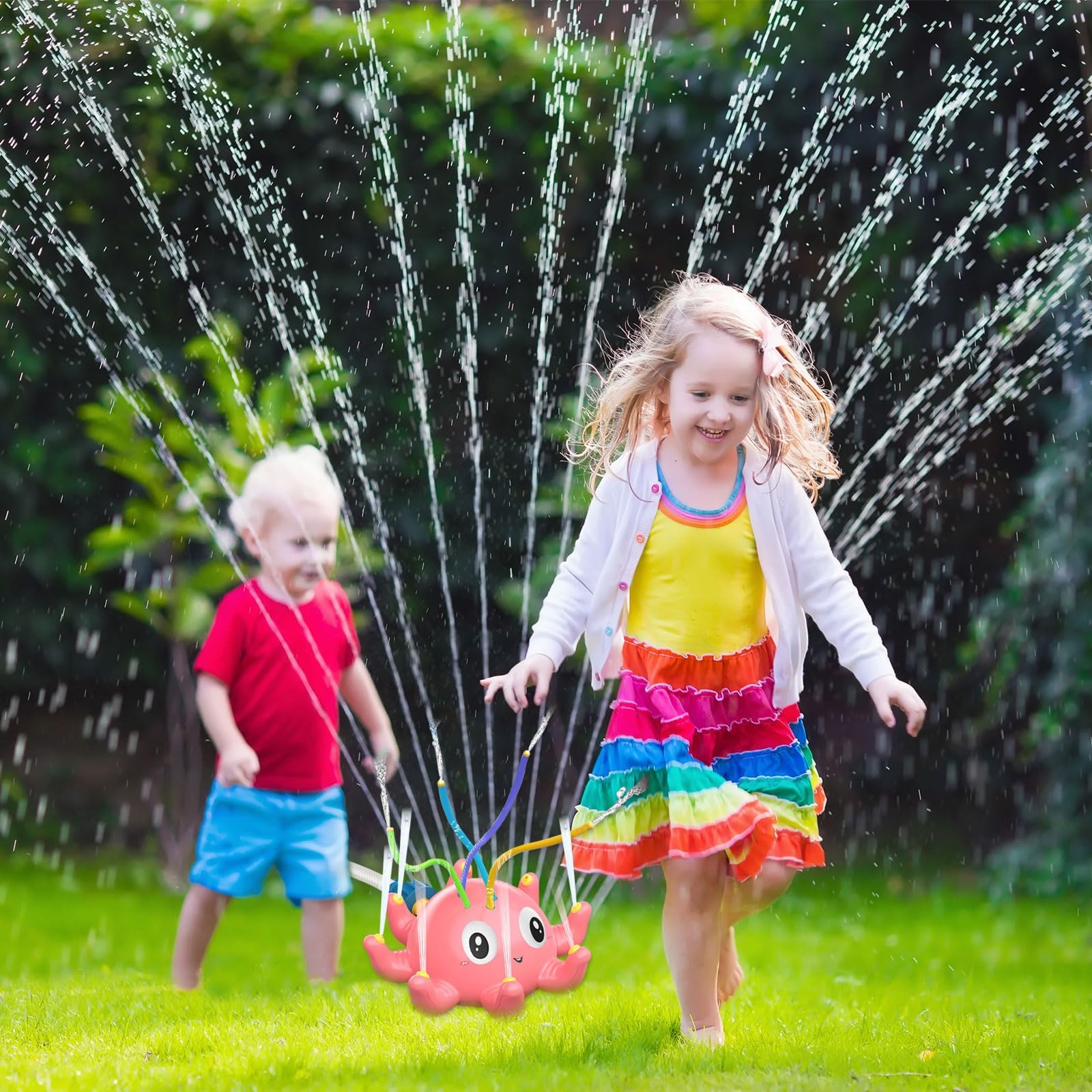 Aspersor De Agua Para Niños Al Aire Libre, Juguete De Agua Para Niños, Aspersor De Agua Para Jardín, Rociador De Césped De Pulpo Para Niños, Juguete De Baño Para Exteriores, Azul Y Rosa