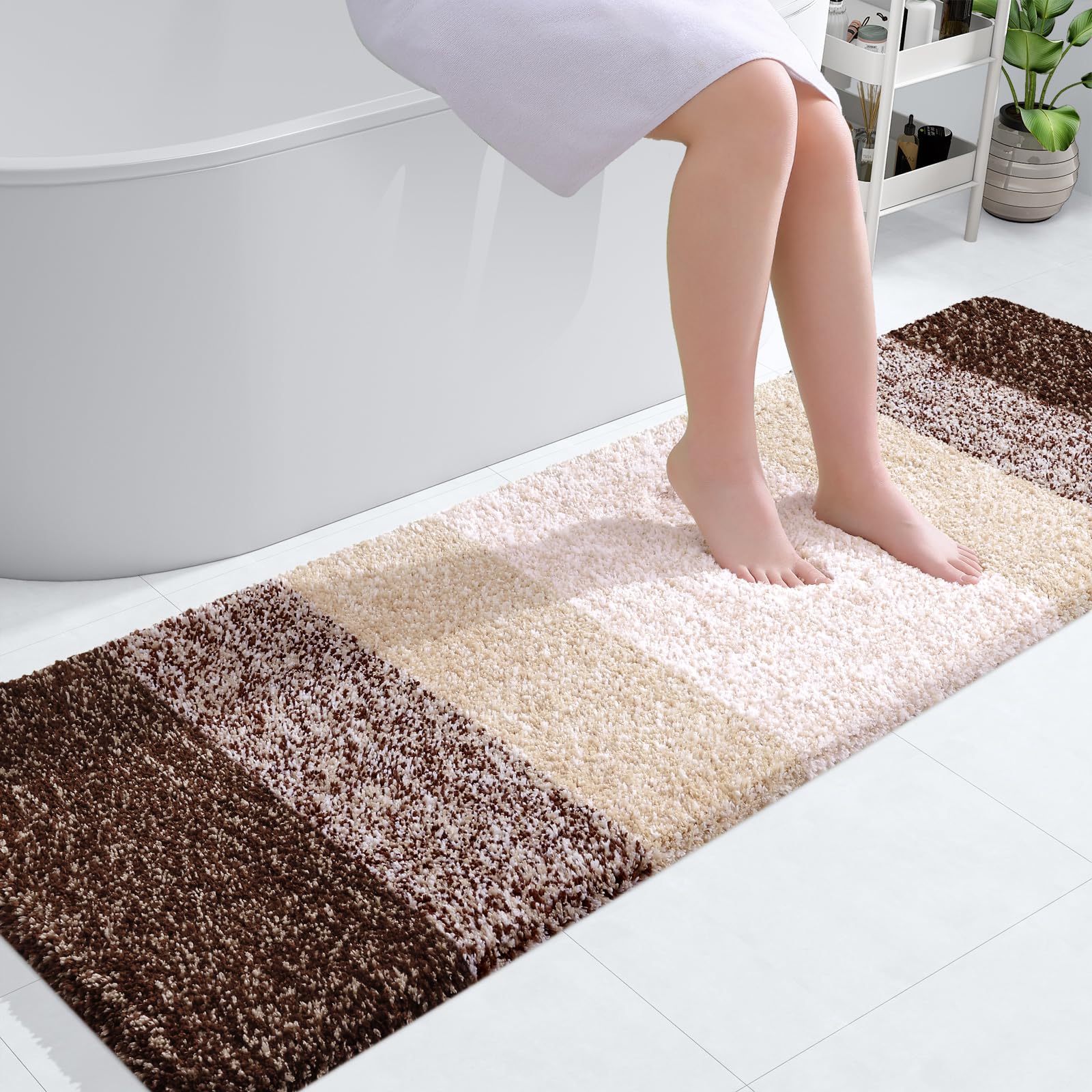 OLANLY Alfombras de baño de 59 x 20 Pulgadas, alfombras de baño de Microfibra Extra Suave y Absorbente, Parte Trasera de Goma, Secado rápido, Lavables a máquina, para Suelo de baño, bañera y Ducha