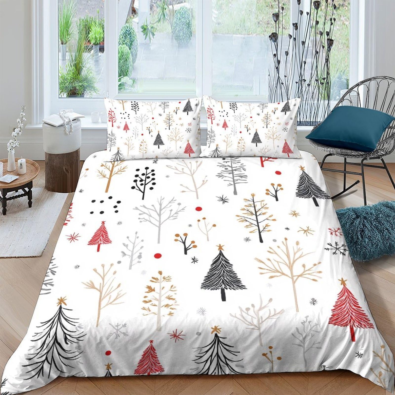 Ctjqhvkz Style-1 3D Printed Nordic Forest Fitted Sheet Microfiber Soft Breathable Scandinavian Trees Bed Cover For Bedroom Dorm Decor Single（135X200cm）