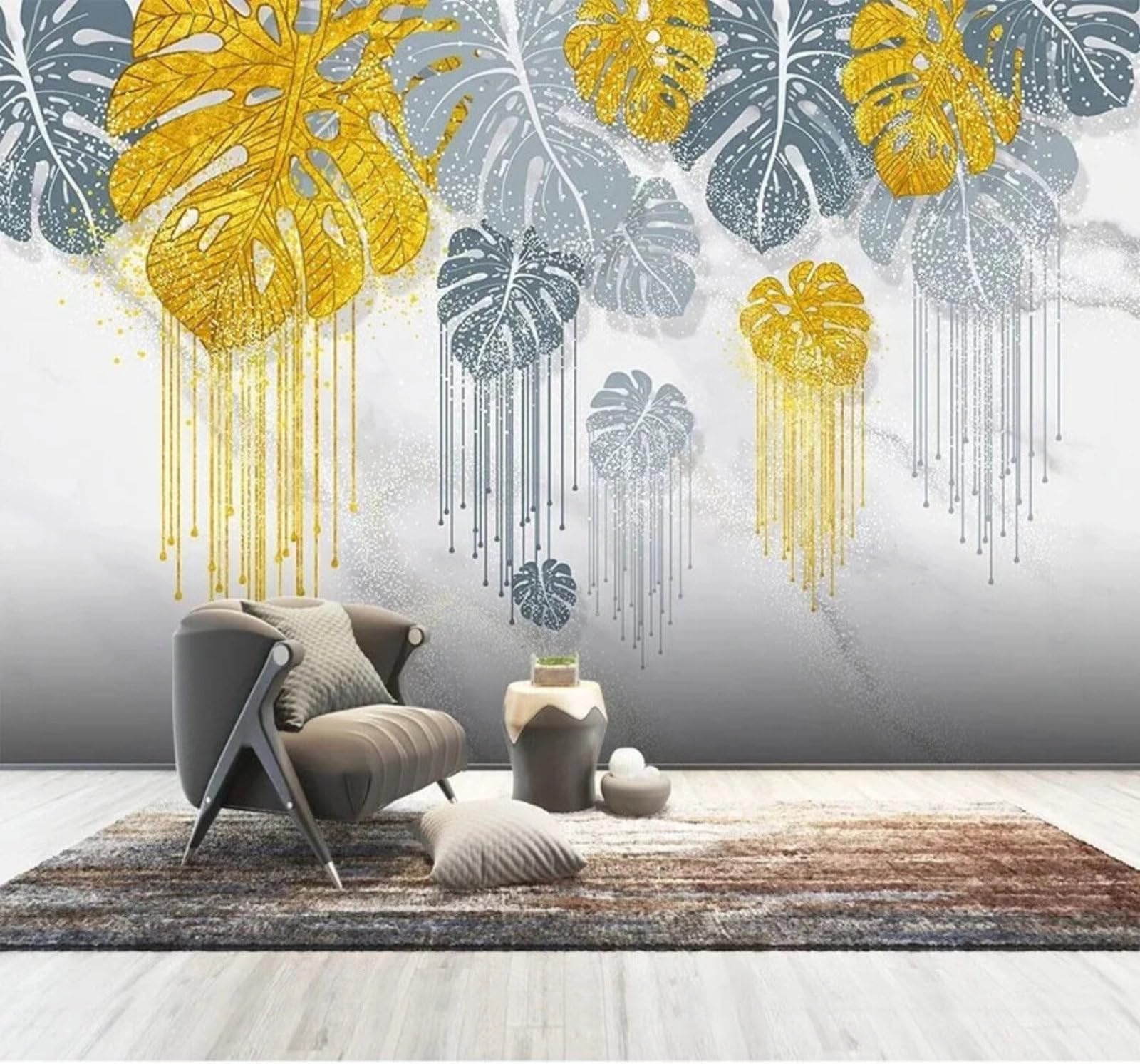 Creative Watercolour Tropical Plants Leaves 3D Wallpaper Easy Install Feature Office Living Room Sofa Bedroom TV Background Wall Decoration-250cm×170cm