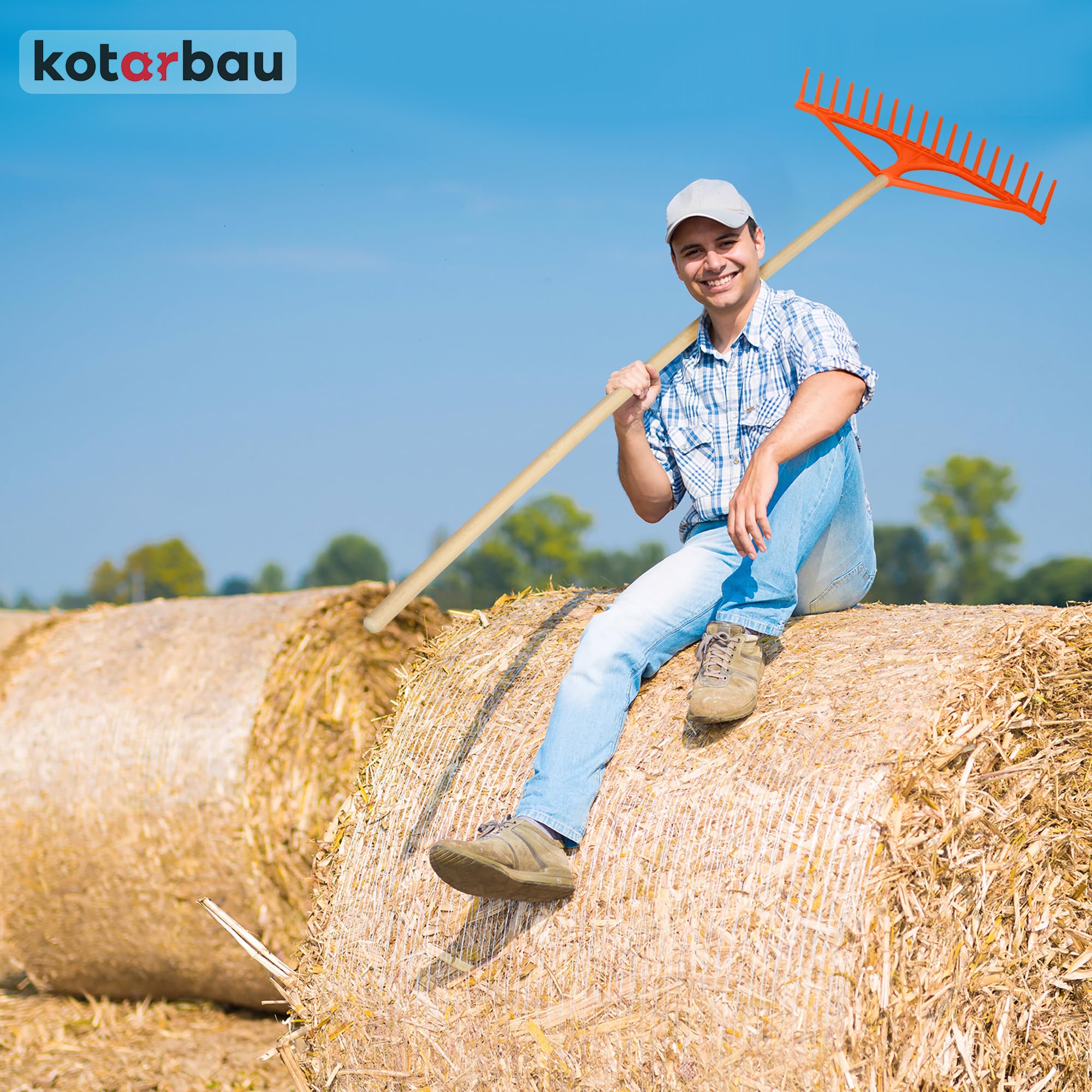 KOTARBAU® Rastrello per Foglie - Rastrello Giardino - Plastica - 64 cm - Arancione - 18 Denti - per Erba Fieno - Senza Manico - Leggero Resistente