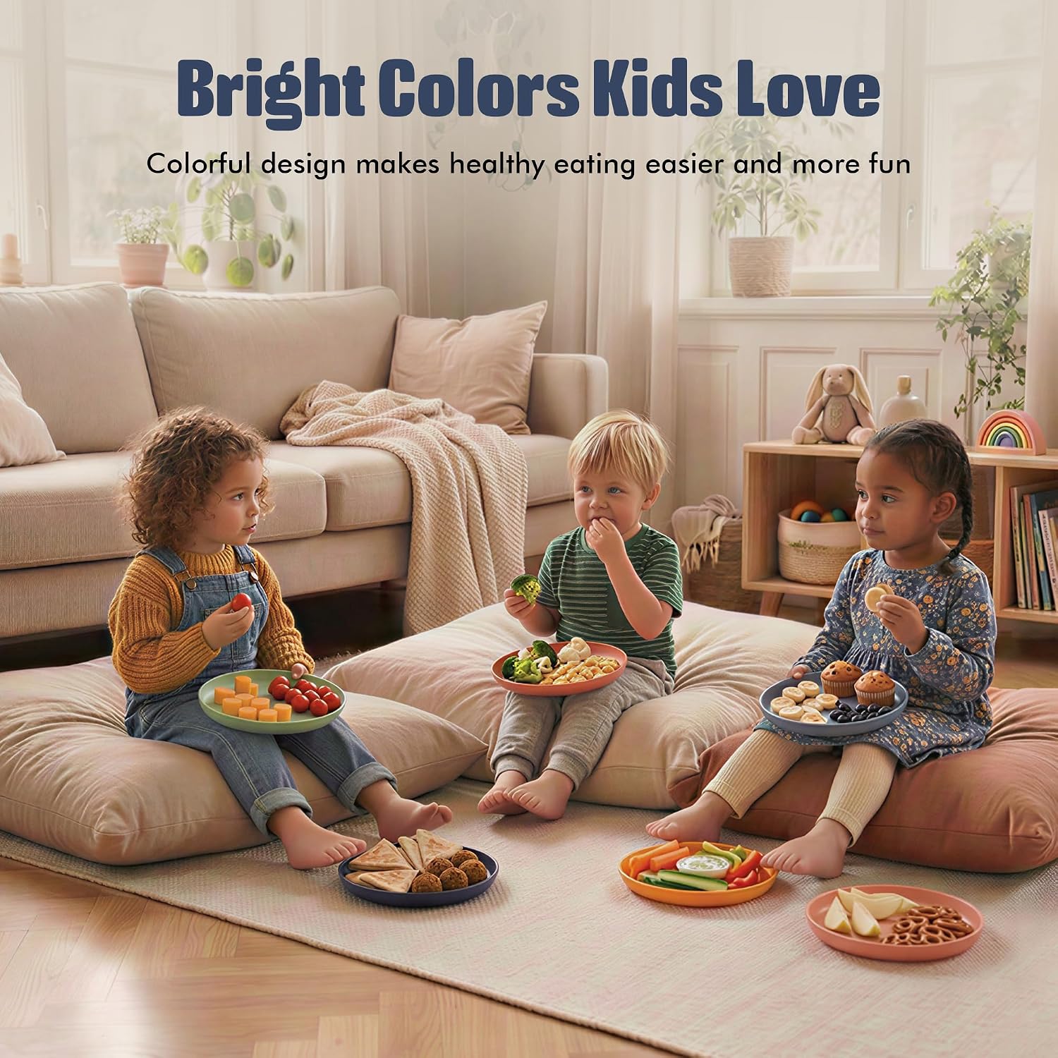 MASTERCOOK Kids Plates Set – 6-Pcs Plastic Plates Reusable – BPA-Free Food-Grade Plastic – Dishwasher and Microwave-Safe – Multicolored Toddler Plate Set – 9.5-inch