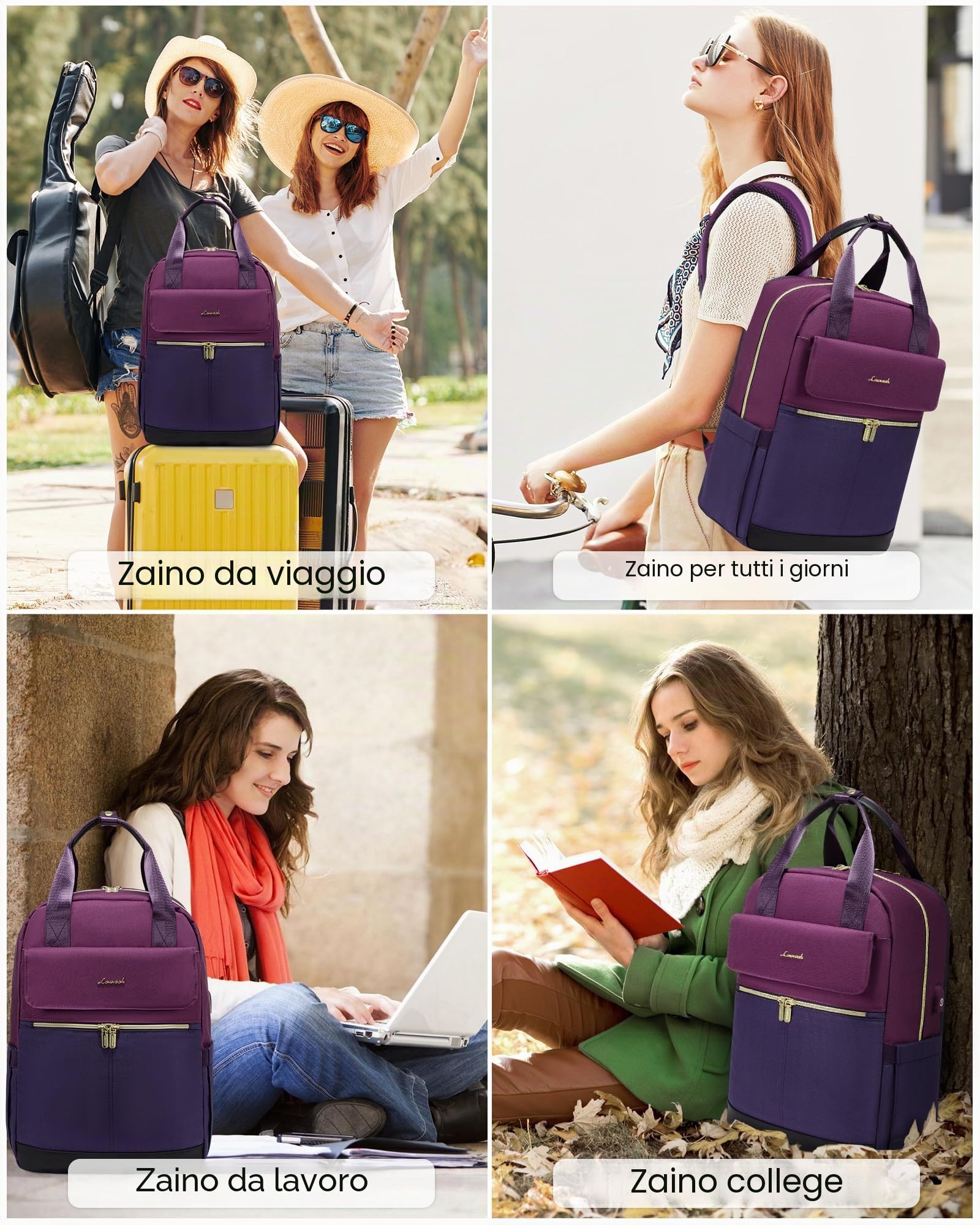 LOVEVOOK Zaino da donna, per la scuola, per adolescenti, ragazze, con scomparto per laptop, da viaggio, impermeabile, elegante, per università, viaggi, ufficio, Blu-Viola , 15.6", Casual