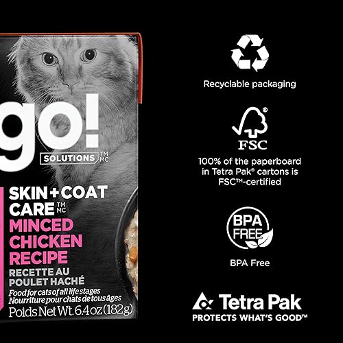 Miniatura 8 de GO! SOLUTIONS Skin + Coat Care - Alimento húmedo para gatos, 6 onzas, 24 unidades, receta de pollo picado para todas las etapas de la vida, salud