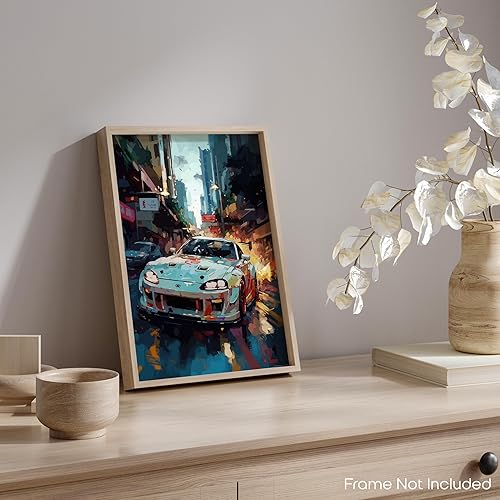 Miniatura 5 de Inspirational Wall Art Co. - Crafty | Póster Toyota Supra 1994 - Póster de coche para habitación de niños - Decoración de pared del automóvil -