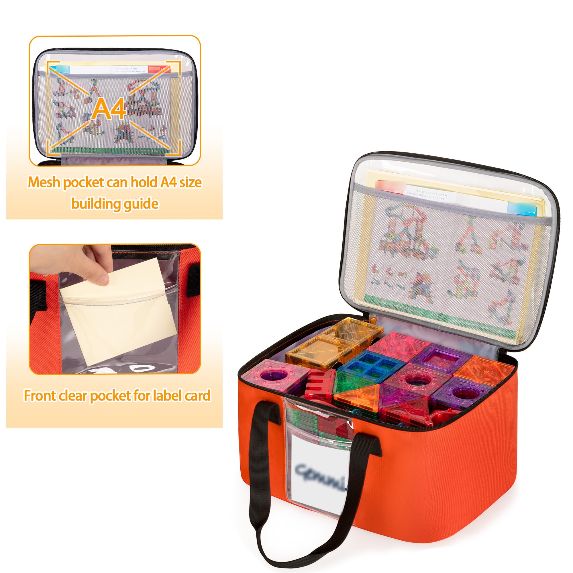 Rexmica Paquete de 4 bolsas de almacenamiento de juguetes para azulejos magnéticos de construcción, bolsa organizadora de almacenamiento de juguetes multifunción, bloques magnéticos, bolsa de viaje
