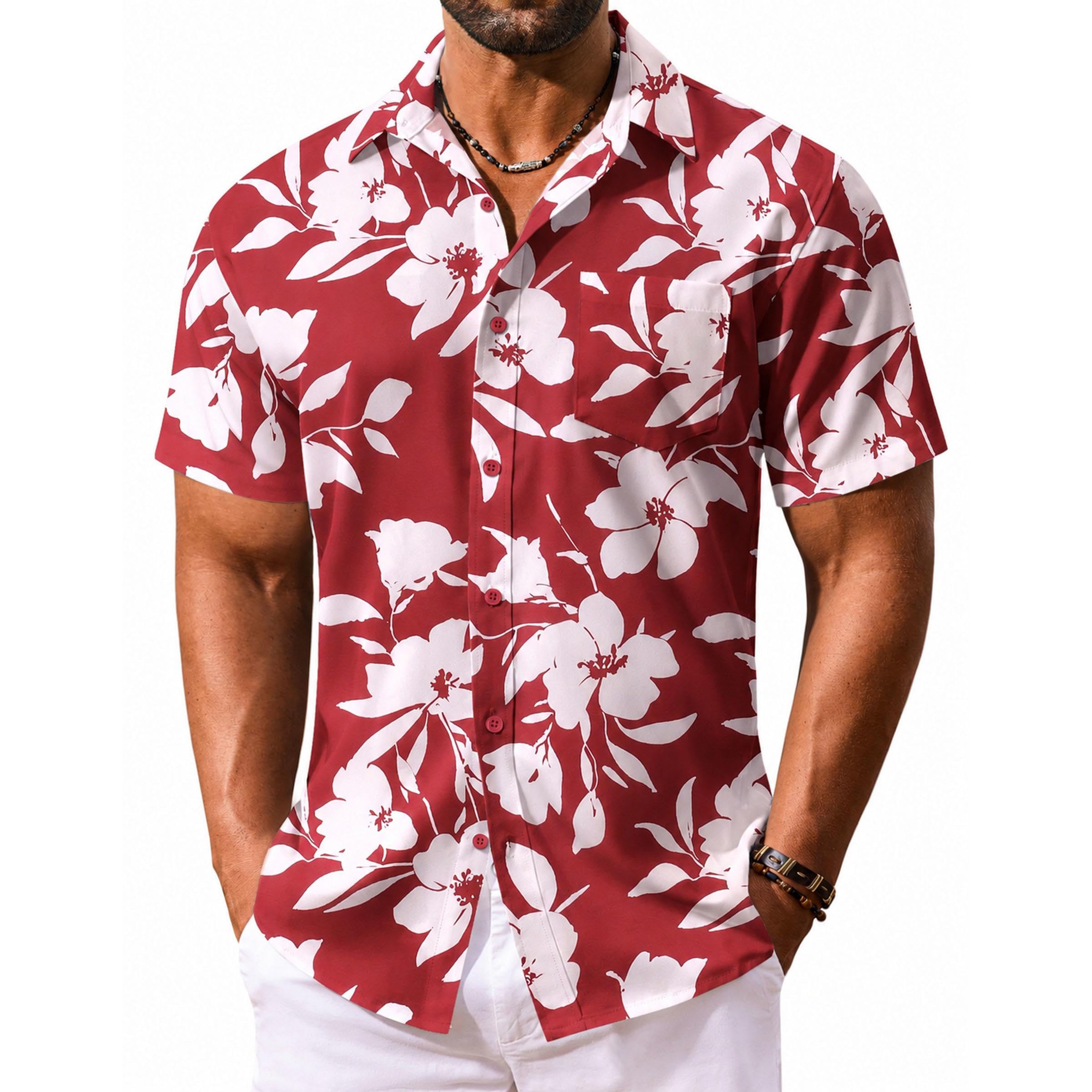 COOFANDY Chemise hawaïenne à manches courtes pour homme - Chemise d'été boutonnée pour vacances tropicales - Chemises Aloha avec poche