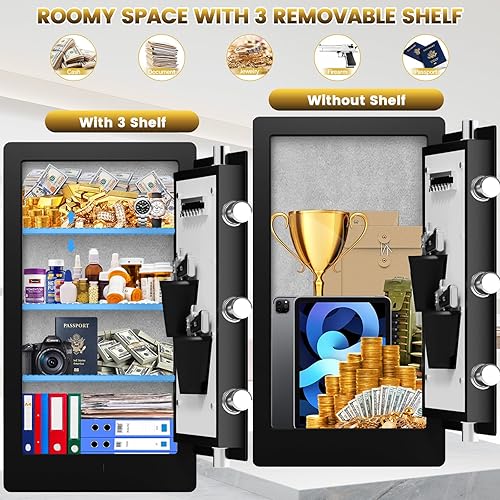 Miniatura 9 de Caja de seguridad biométrica de 6.0 pies cúbicos con bolsa impermeable ignífuga, resistente al fuego, gran almacenamiento de documentos, alertas