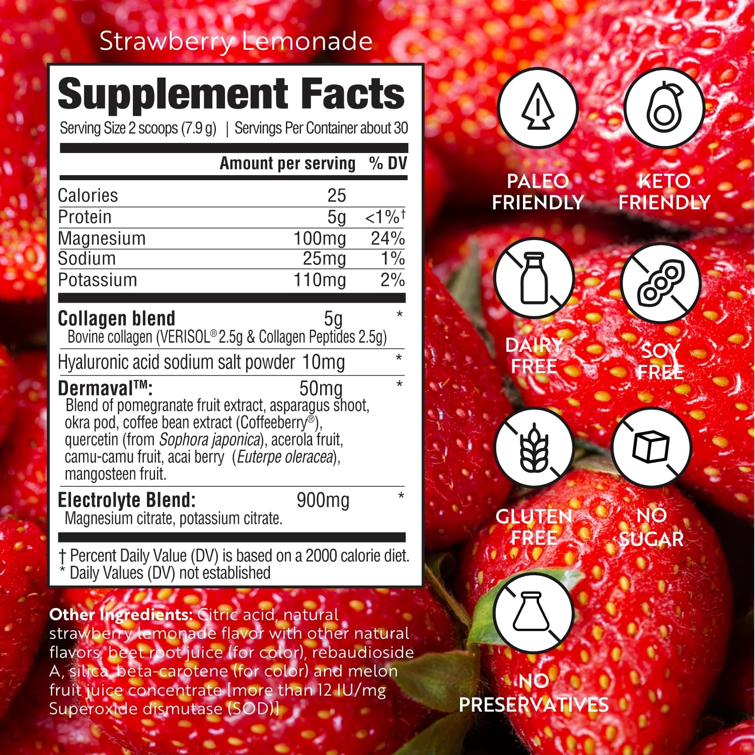 Dr. Kellyann Lemon Sips with Verisol Collagen Peptides, Dermaval & Hyaluronic Acid, Sugar-Free Hydrating Electrolyte Powder, Strawberry Lemonade Flavor, 30 Servings — Amazon image 2