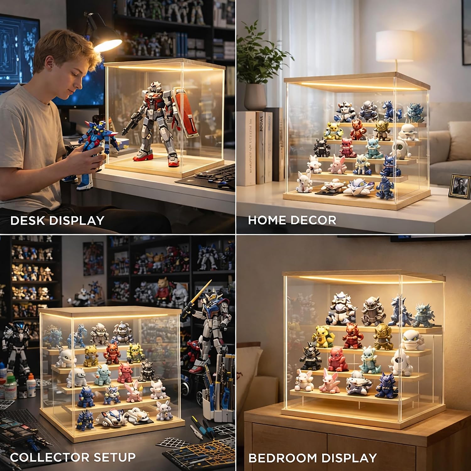 LED Lighted Acrylic Display Case for Collectibles, 5 Tier Clear Display Box with Door, USB Powered Showcase with Remote, Dust-Reducing Organizer for Action Figures, Blind Box Toys, Anime Mini Figures