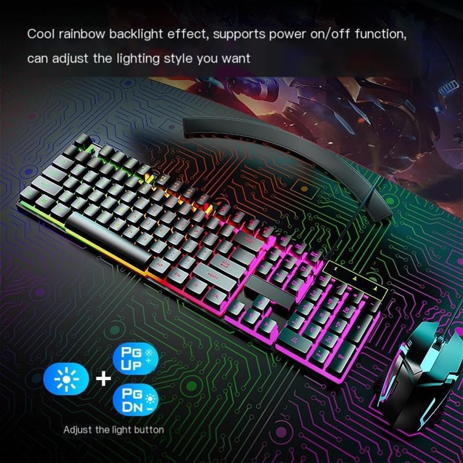 Wired Gaming keyboard and Mouse set Cool backlit mechanical keyboard set - for gaming office