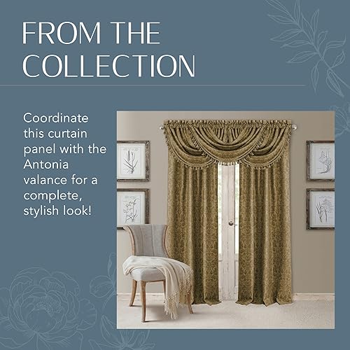 Miniatura 6 de Elrene Home Fashions Antonia Damasco Floral - Panel de Cortina Opaca Individual para Ventana, 52"x108", Oro Antiguo