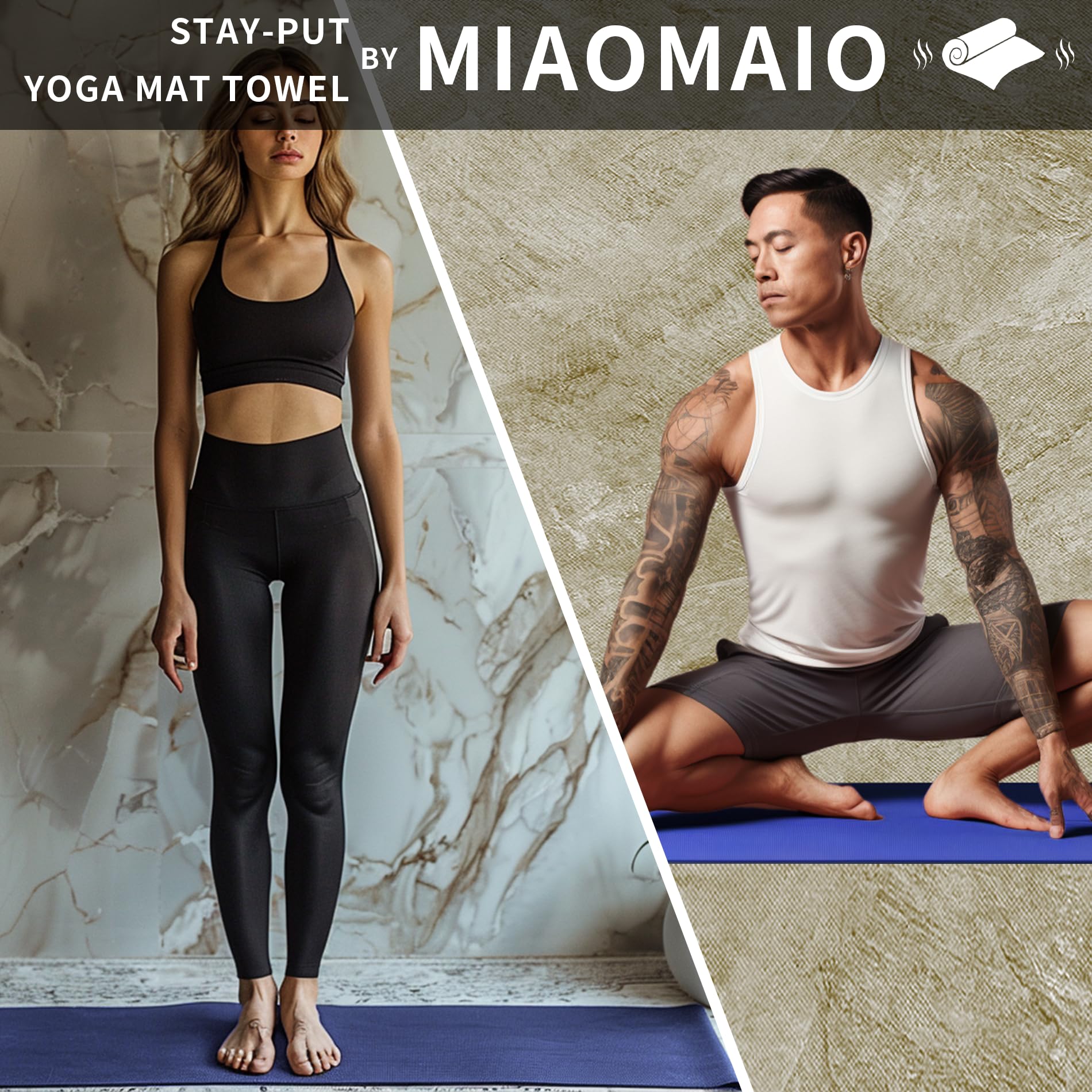 MIAOMIAO Juego de toallas de yoga antideslizantes y calientes, microfibra súper absorbente, 62.2 x 183.8 cm, diseño antideslizante y sin lesiones para pilates, esterillas de yoga, ejercicio y equipo