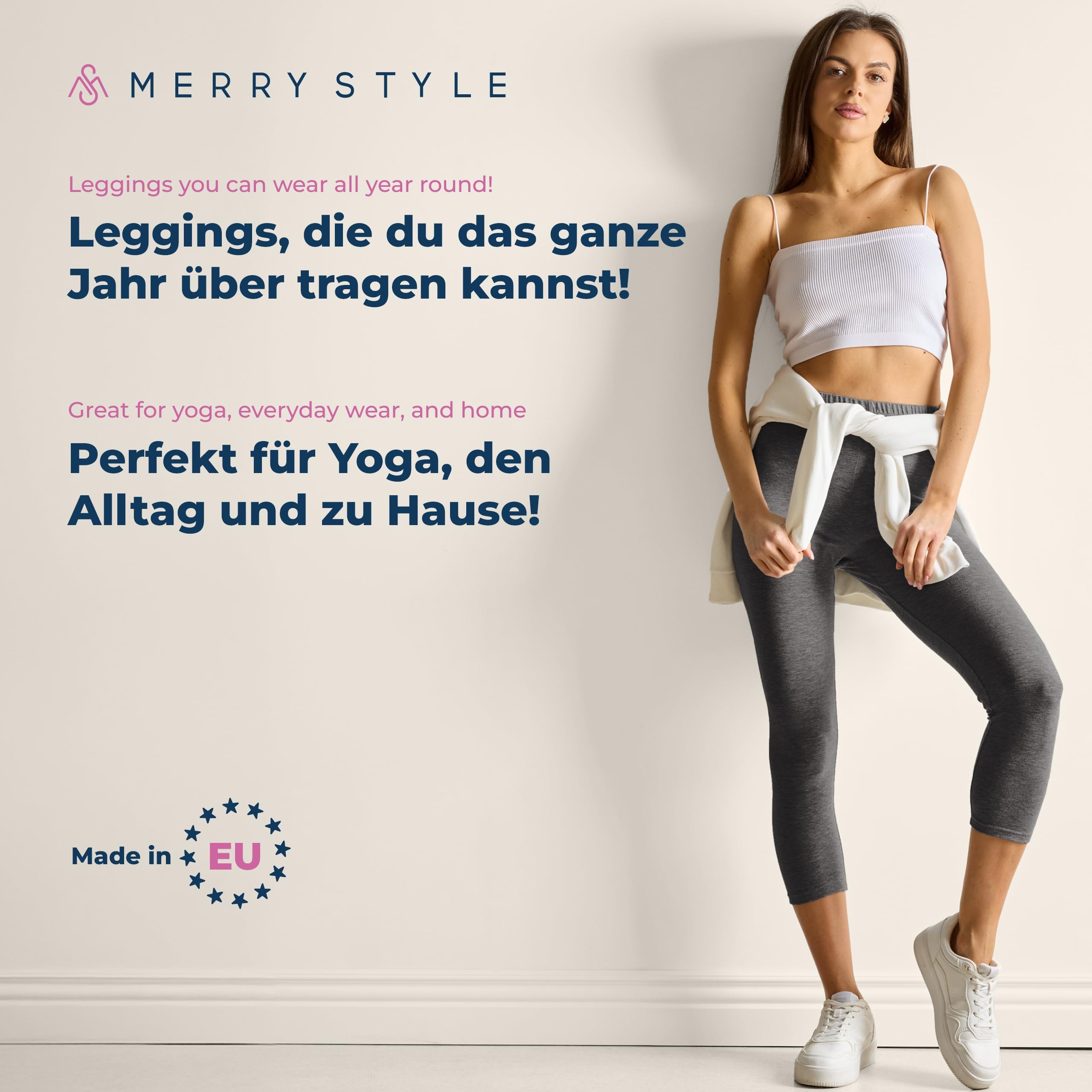 Merry Style Legginsy Damskie z Bawełny 3/4 Wysoki Stan MS10-199