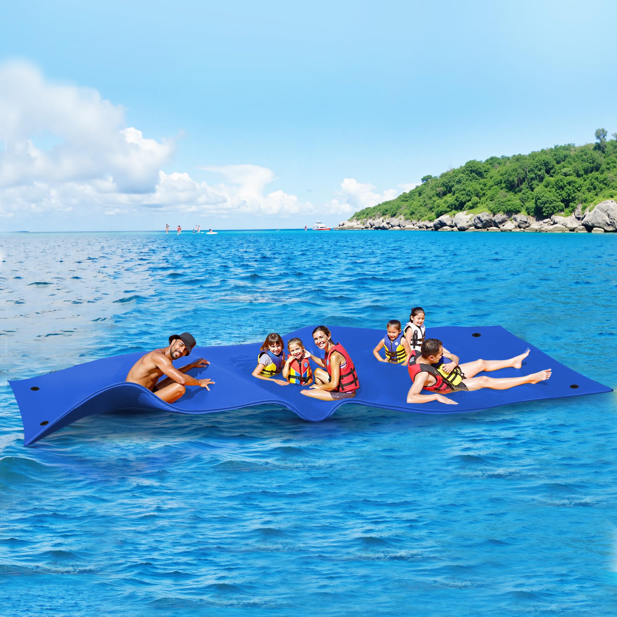 WARMOUNTS Lily Pad Floating Mat, 7'/8'/9'/13'/15.5' Floating Mat, 3-Layer Tear-Resistant XPE Foam Floating Water Mat for Water Recreation, Lake, Pool, River, Ocean, Boat, Suitable for Adults and Kids