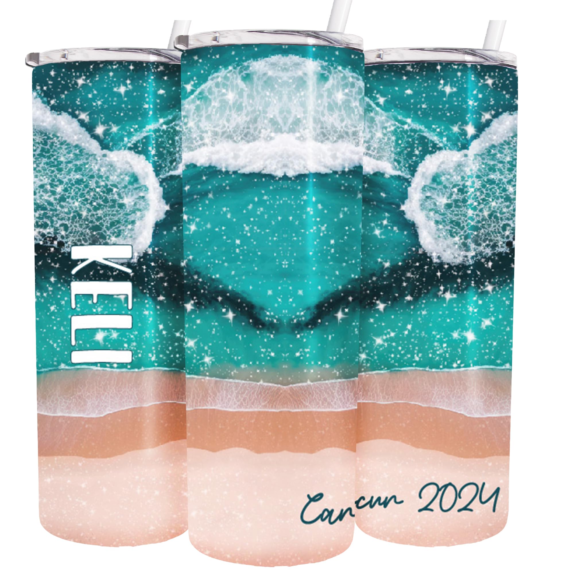 AVITOPersonalized Beach Tumbler - 20 oz Tumbler with Lid and Straw - Vacuum Insulated - Stainless Steel