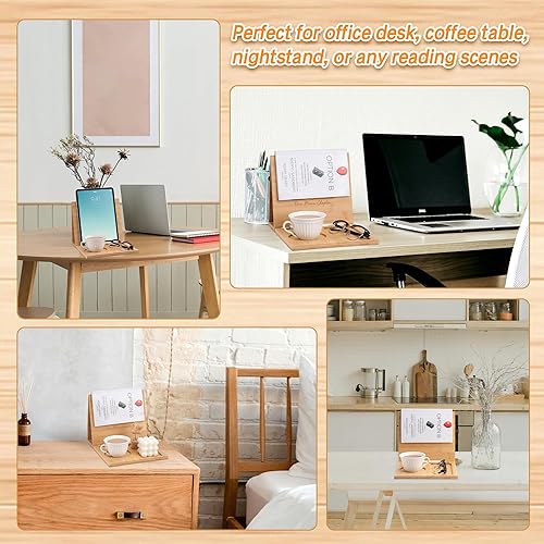Miniatura 5 de Soporte de madera para libros para reposar páginas, rincón de lectura, valet con taza de café, tazas, gafas, bolígrafo, soporte para iPad para