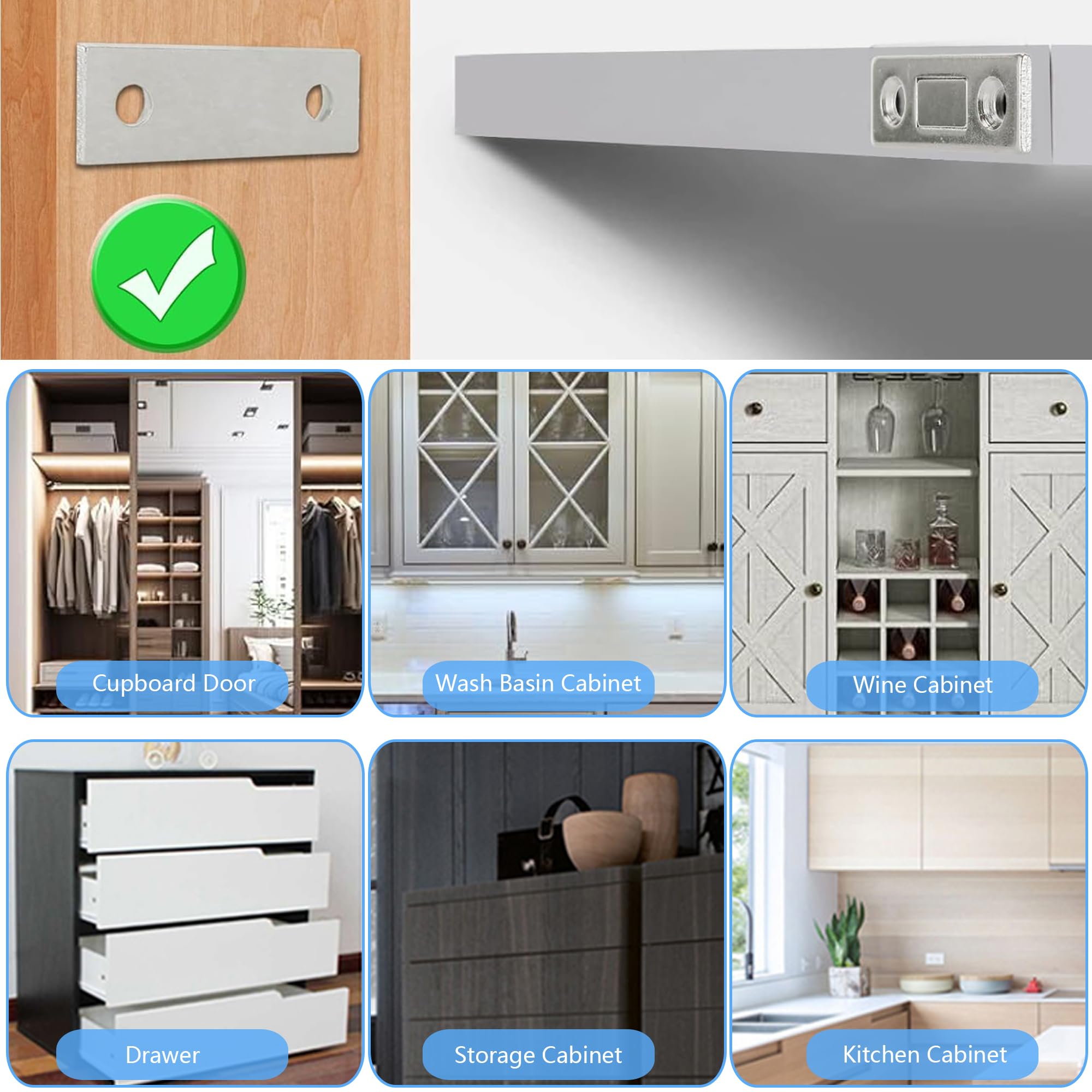 4 Stück Türmagnet für Möbel-Magnetschnäpper,Ultra Dünn Magnete für Schranktüren,Schrankmagnete,Schrank Magnetverschluss,Magne Türschließer,Türmagnet Geeignet für Küchentüren,Fenster,Schubladen