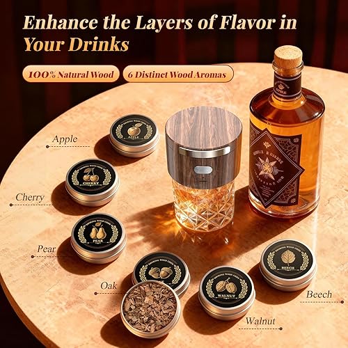 Miniatura 2 de Kit de ahumador eléctrico de whisky integrado, kit de ahumador de cóctel recargable con 6 virutas de madera, no requiere butano, se adapta a la