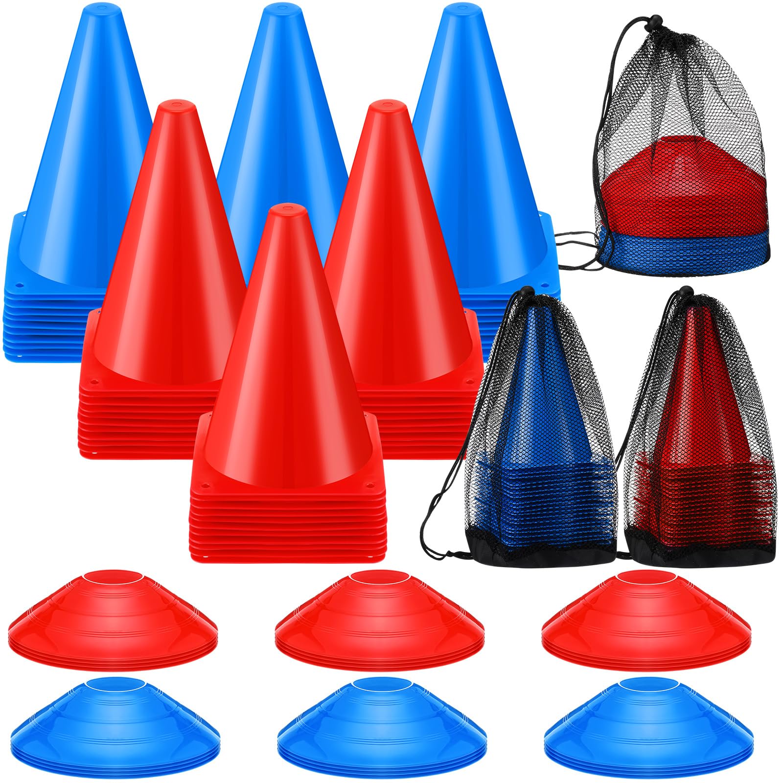 Vinsot 108 Pack Plastic Traffic Cones Set 48 Pack Agility Field Marker Soccer Cones 60 Pack Disc Training Cones with 3 Portable Bags for Skating