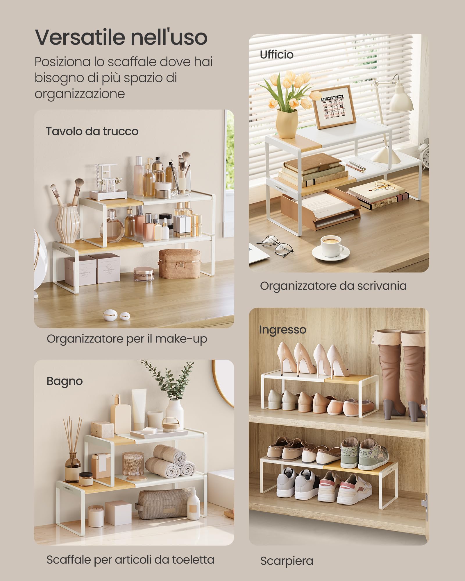 Liheya Set di 2 mensole da cucina, portaspezie in legno, organizer per stoviglie, impilabili, set da 2 pezzi
