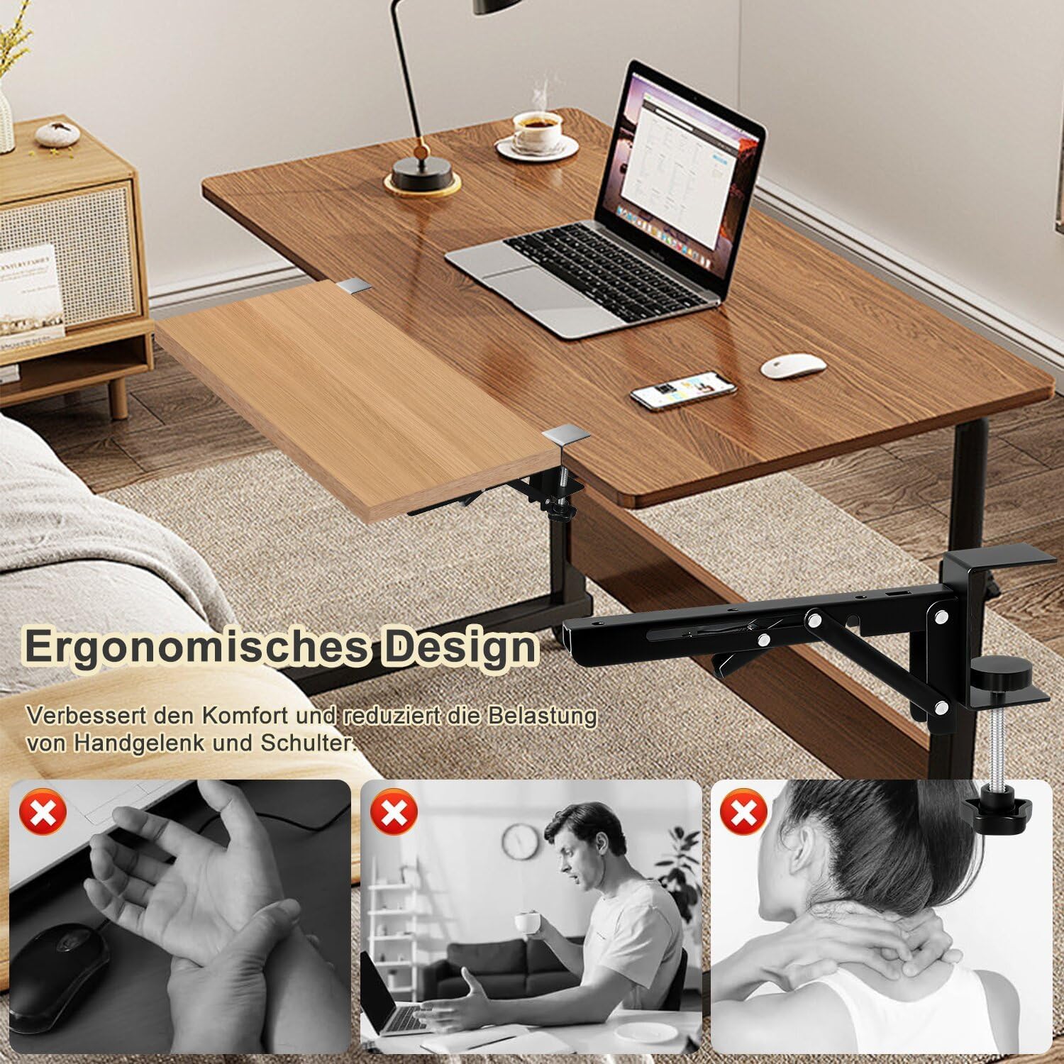 Soportes de Extensión de Escritorio Clip Lateral Plegable para Teclado de Metal 2Pz Abrazadera Lateral de Bandeja de Teclado Computadora Ajustable Estante de Soporte de (Negro 10pulgada)