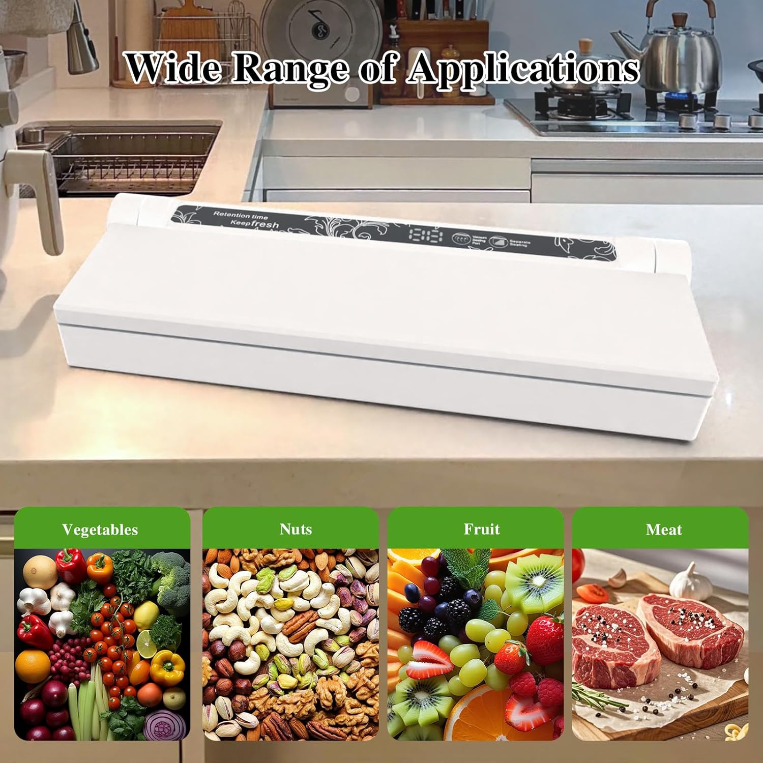 Vacuum Sealer Machine - Fully Automatic Vacuum Sealers for Food Dual Use for Dry & Wet Foods Includes 40 Vacuum Sealed Bags, One Click Operation & Super Strong Suction Power - Image 7
