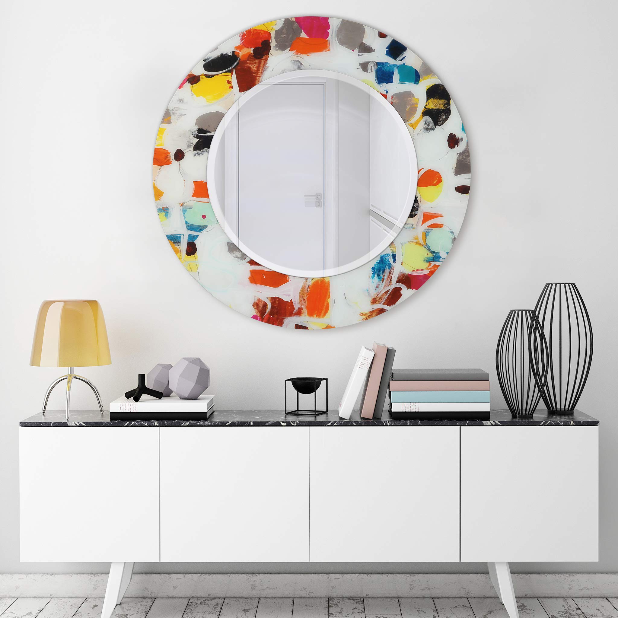Empire Art Direct Party Round Beveled Mirror on Free Floating Reverse Printed Tempered Art Glass, 48" Diameter
