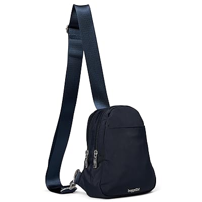 Baggallini Double Zip Mini Sling Handbags French Navy, Nylon/Polyester
