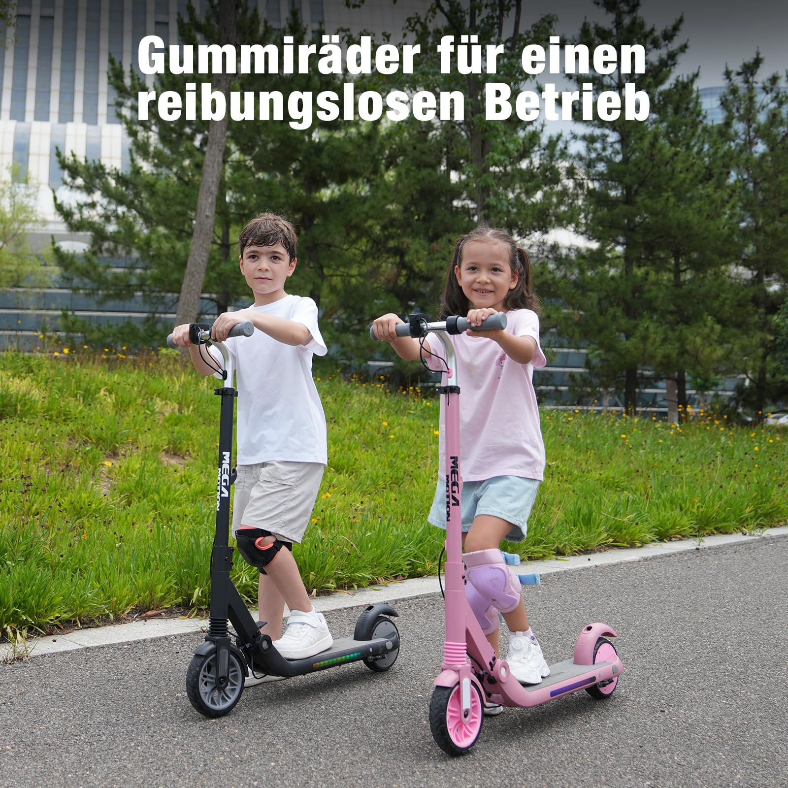 MEGA MOTION Trottinette électrique pour Enfants – 3 Modes de Vitesse, Moteur 150W, Vitesse maximale 16 km/h, Pliable, Hauteur du Guidon réglable, Roues de 6 Pouces, éclairage latéral LED