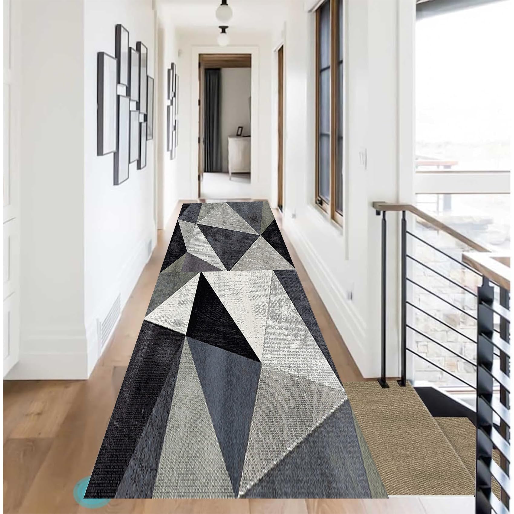 Alfombra de pasillo 50x110 cm lavable antideslizante con diseño geométrico gris F