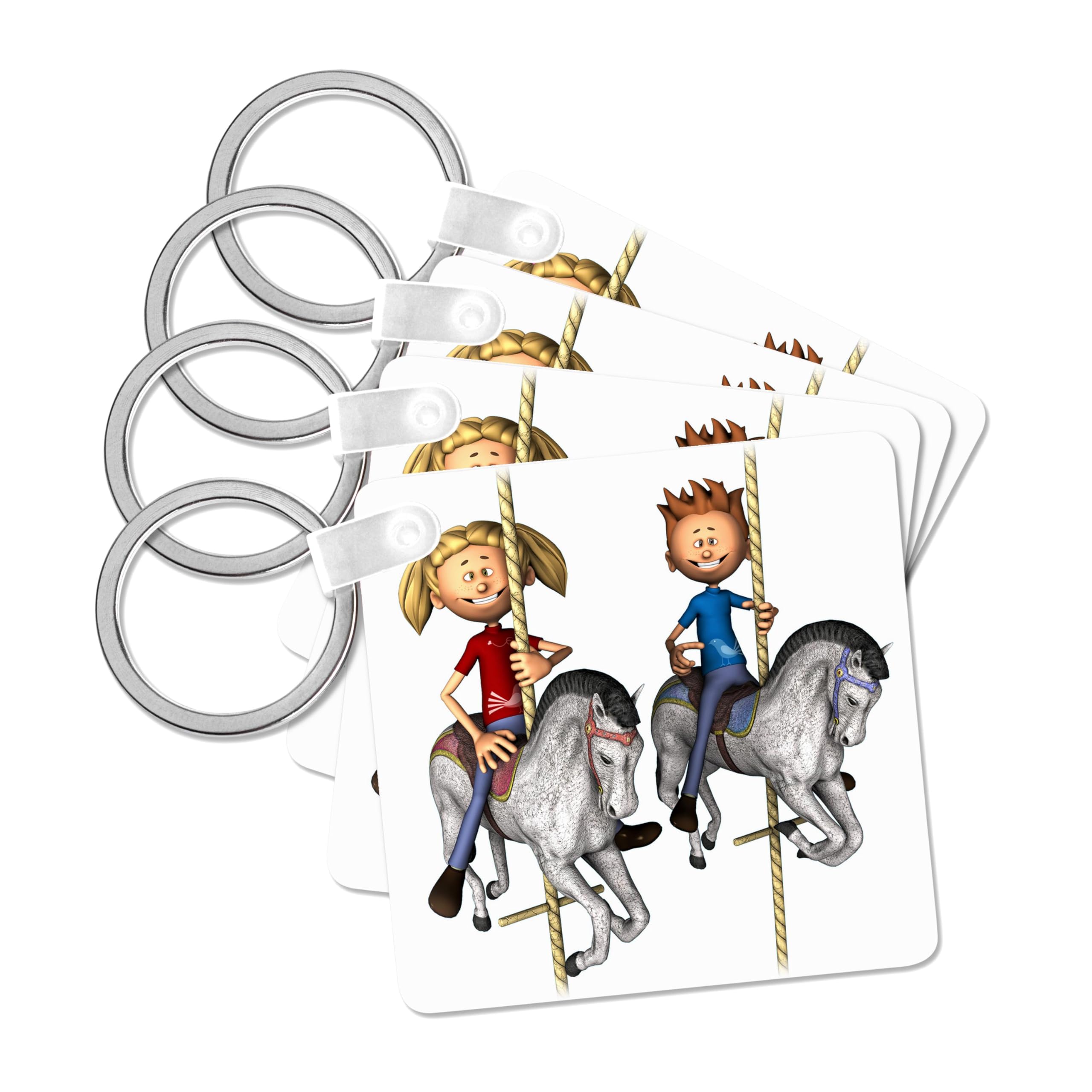 3dRose, Carousel with boy and girl riding horses, set of 4 Key Chains