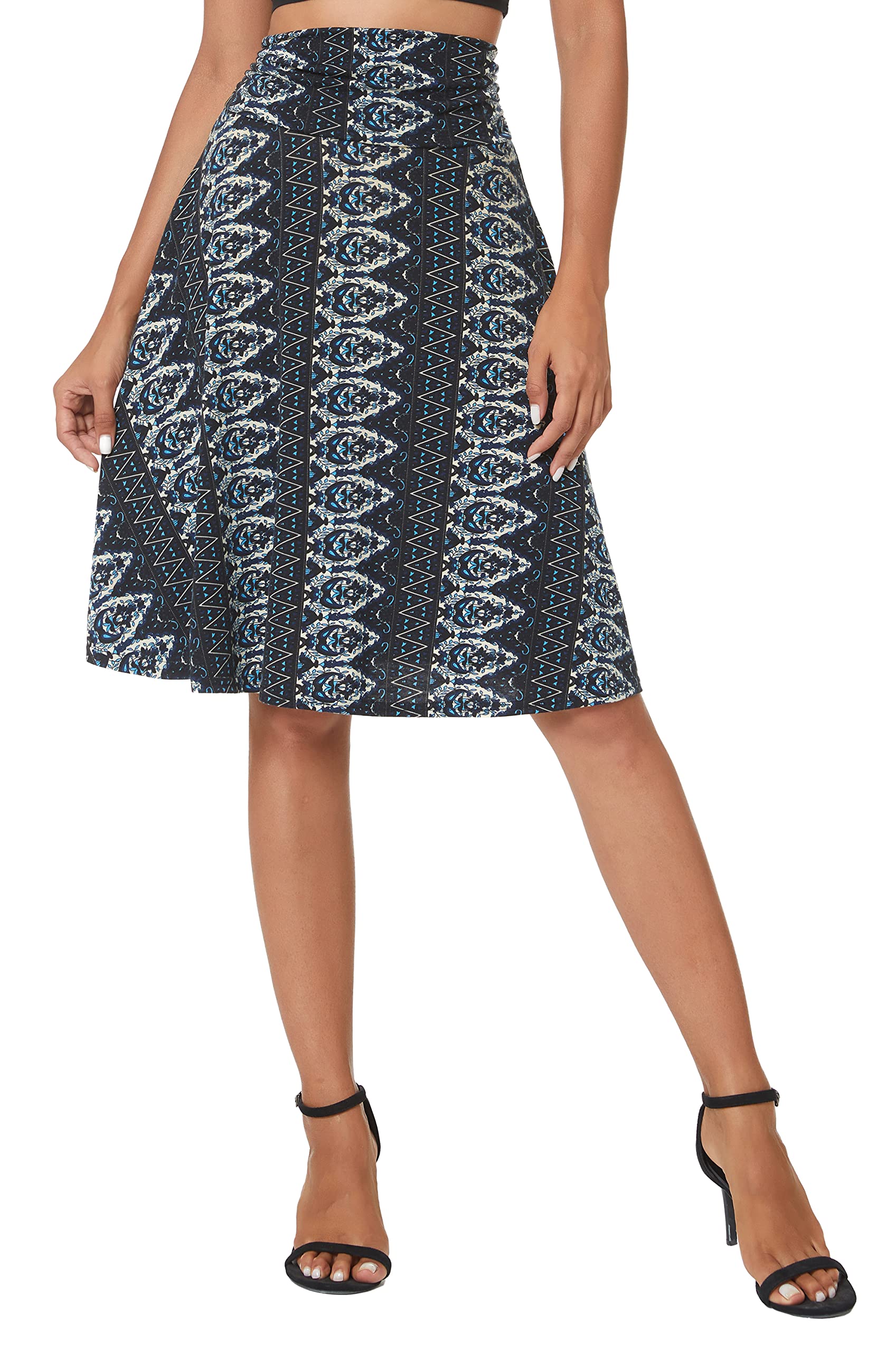 Urban CoCo Women's Ruched High Waist Knee Length Jersey A-Line Stretchy Flared Casual Skirt