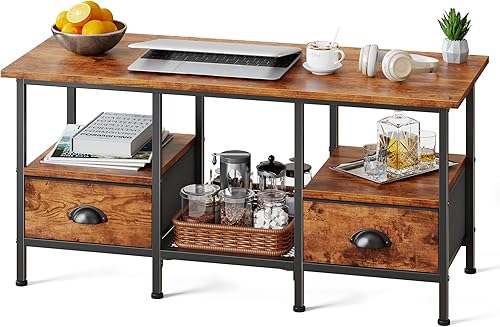 Furologee Mesa auxiliar de 35 pulgadas con 2 cajones de almacenamiento, mesas de centro pequeñas para sala de estar, mesa central industrial con disponible en Yaxa Costa Rica
