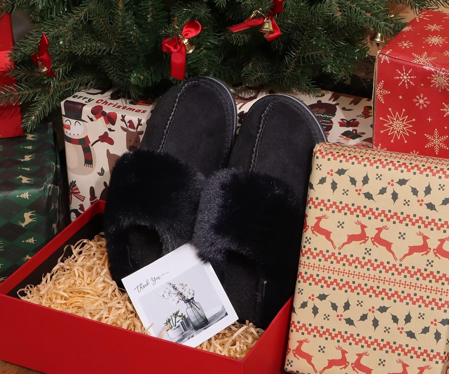 KuaiLu Womens Cozy Memory Foam Slippers Ladies Fuzzy Faux Fur Lined Warm Arch Support House Shoes Slip on Comfy Winter Scuff Indoor Outdoor Rubber Hard Sole - Image 3