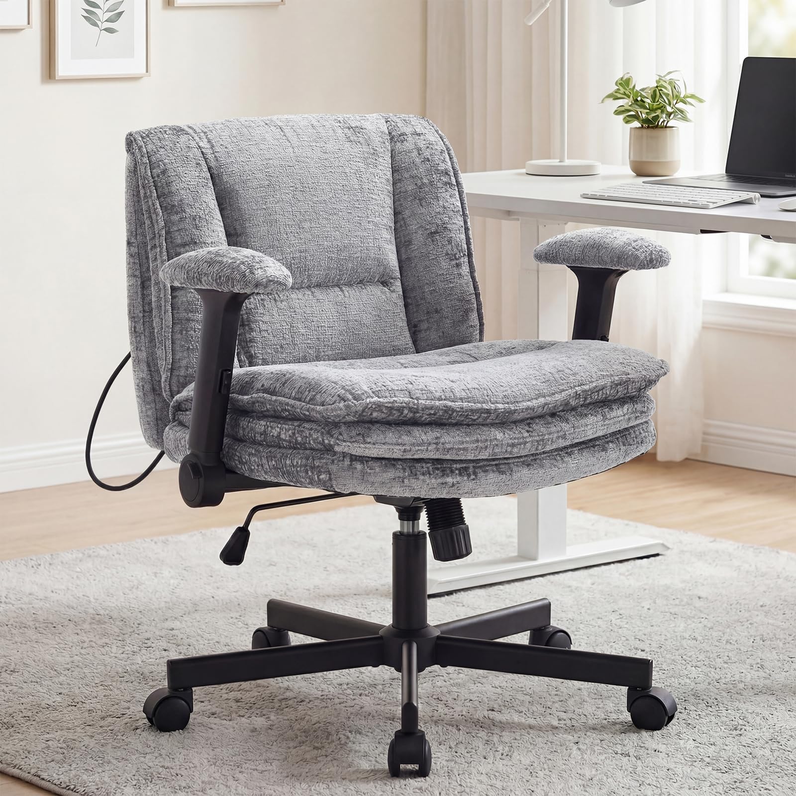 Criss Cross Chair with Wheels, Upholstered Cross Legged Office Chair