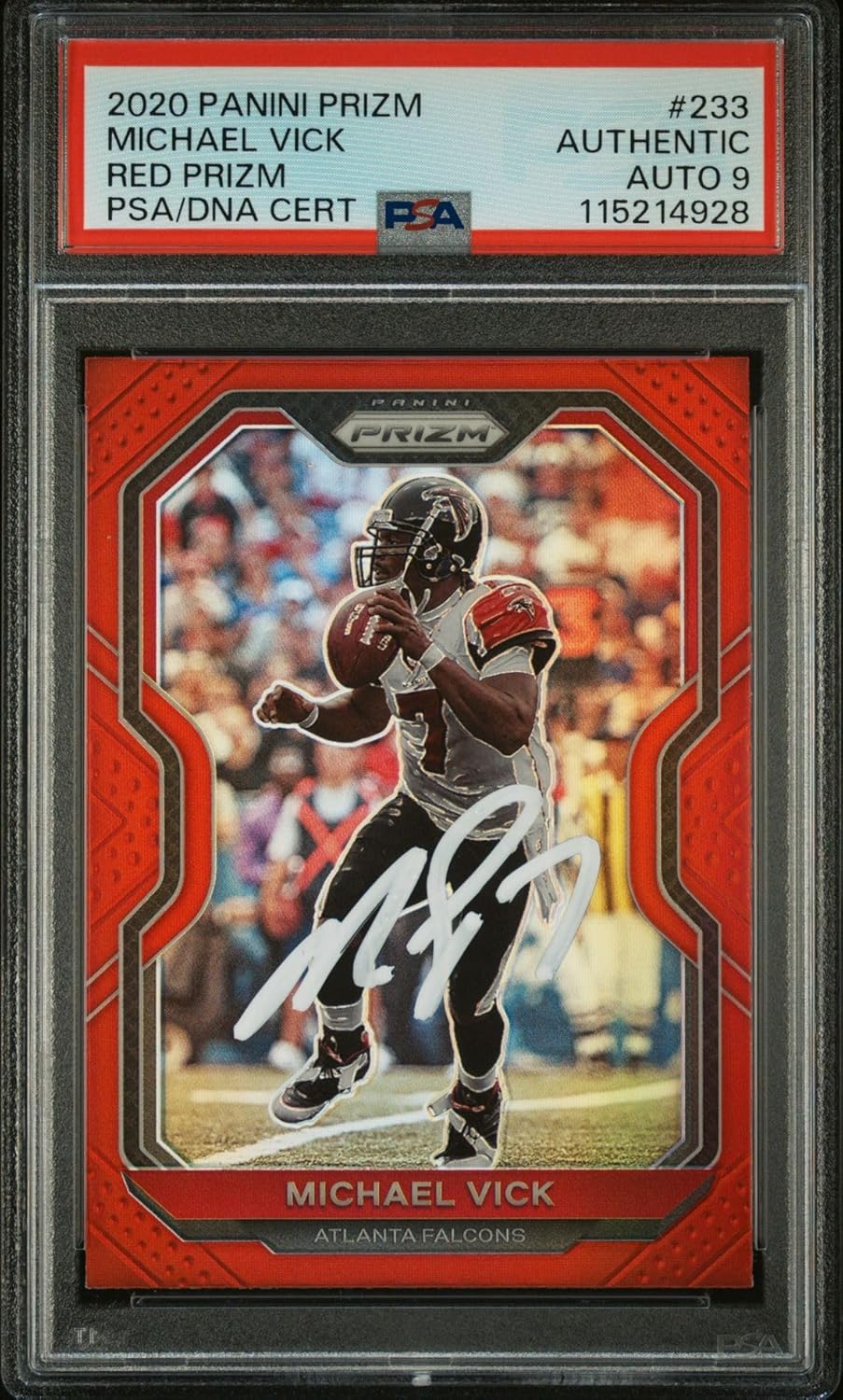 Michael Vick 2020 Panini Prizm Red Signed Football Card #233 Auto Graded PSA 9 Cert # 115214928