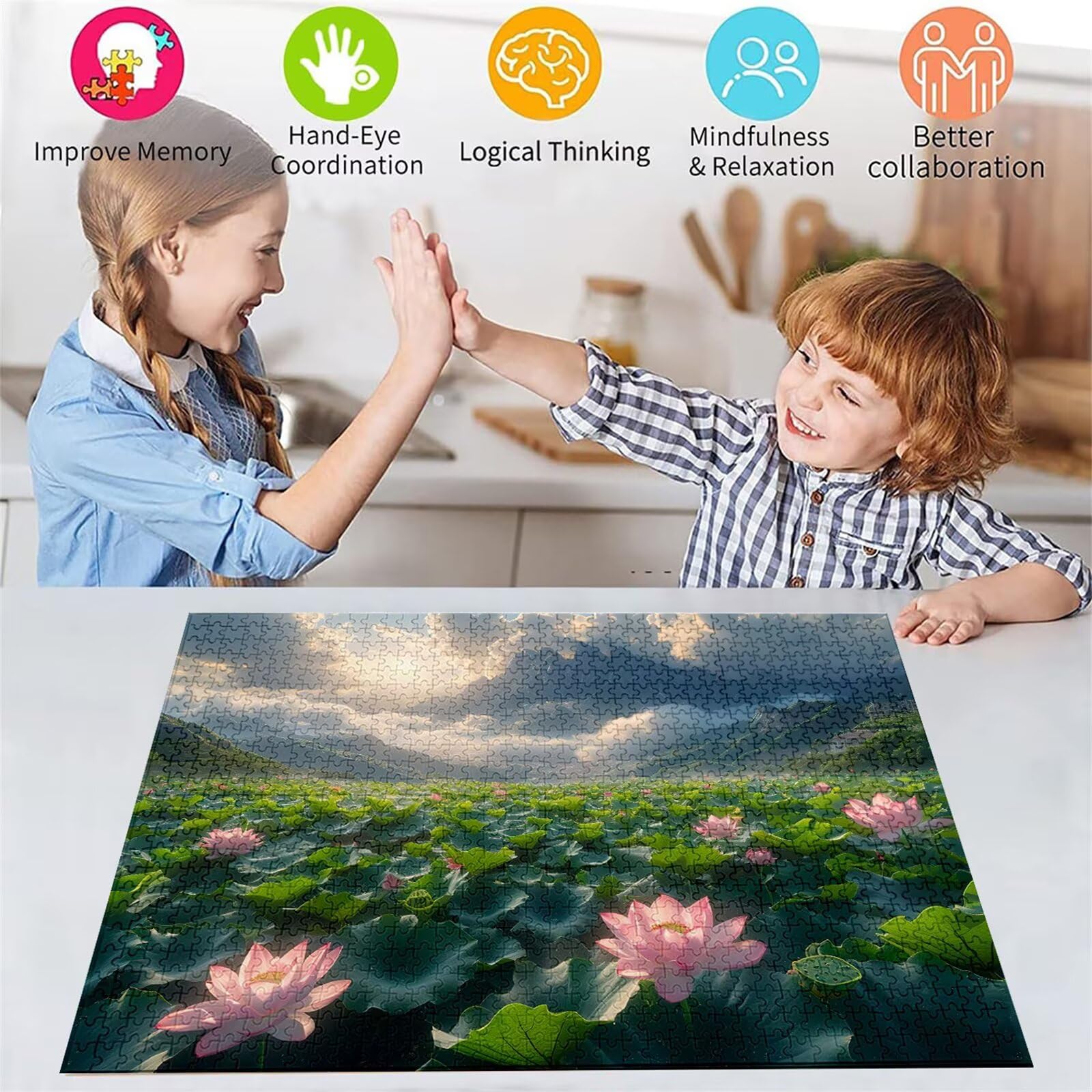Puzzle 2000 Teile Wolkenmeer Puzzle Erwachsene, Groß Puzzelmatten, Holzpuzzle für Erwachsene und Kinder ab 12 Jahren Wooden Jigsaw Lotus Geschicklichkeitsspiel für Die Ganze Familie, Geschenke D-496