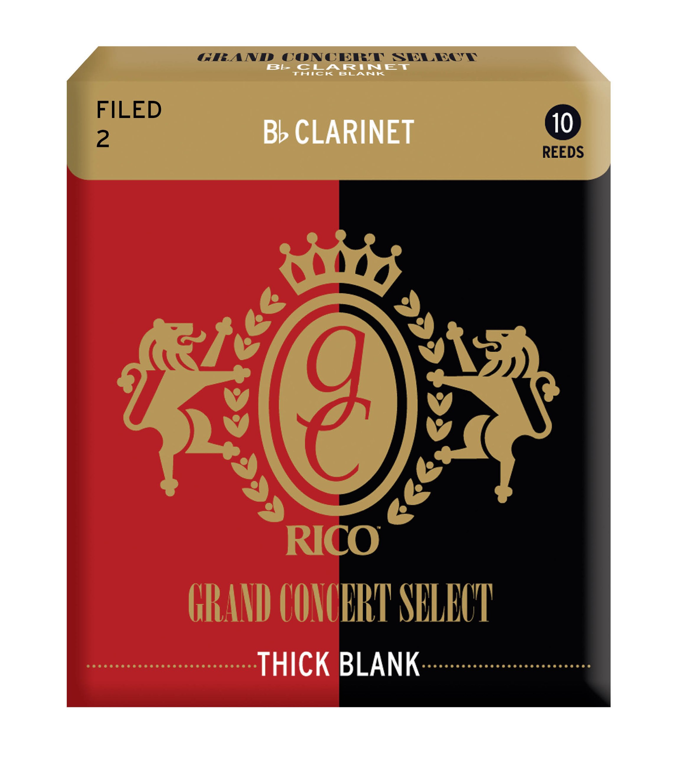 D’Addario Woodwinds Grand Concert Select Thick Blank Bb Clarinet Reeds, Filed, Strength 2.0, 10-pack